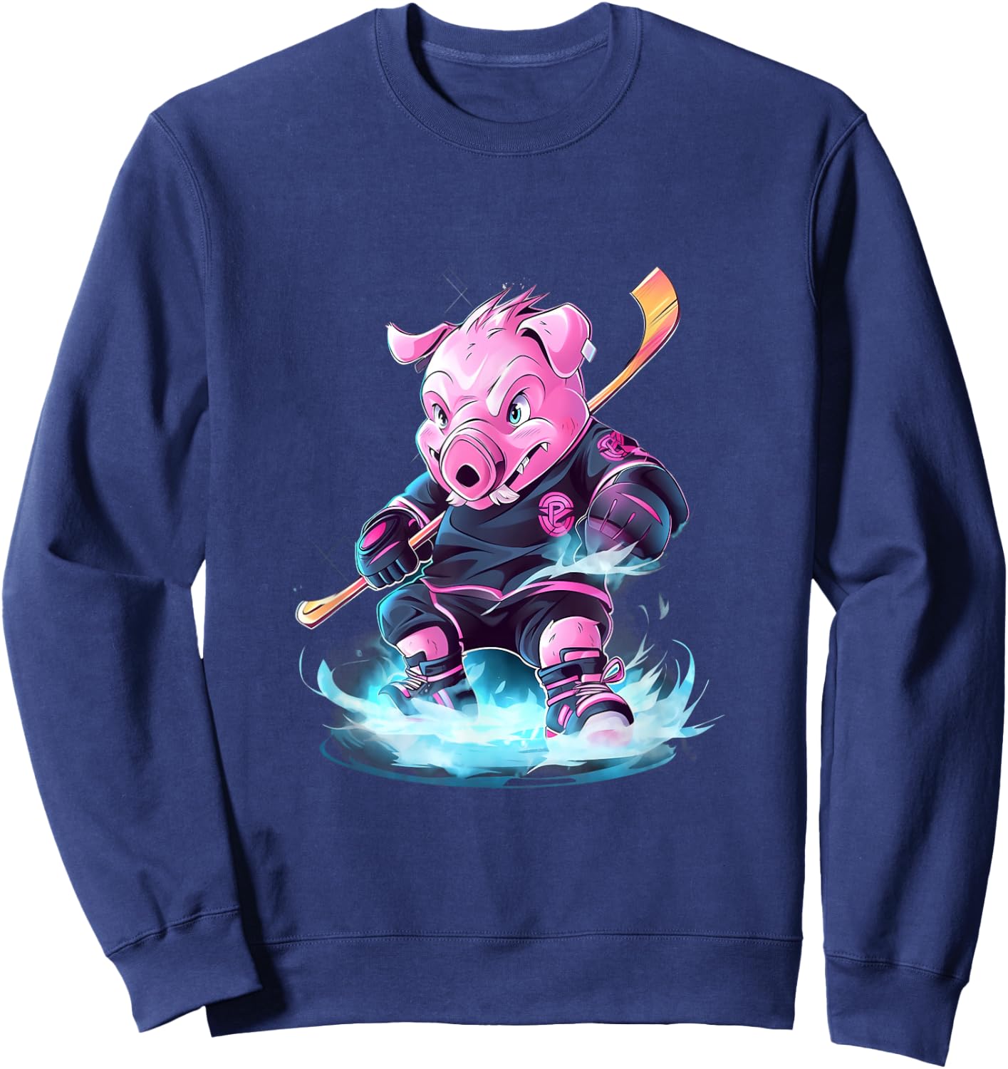 Pig Ice Hockey Player Hockey Stick Goalkeeper Sweatshirt - Sweatshirt | Navy