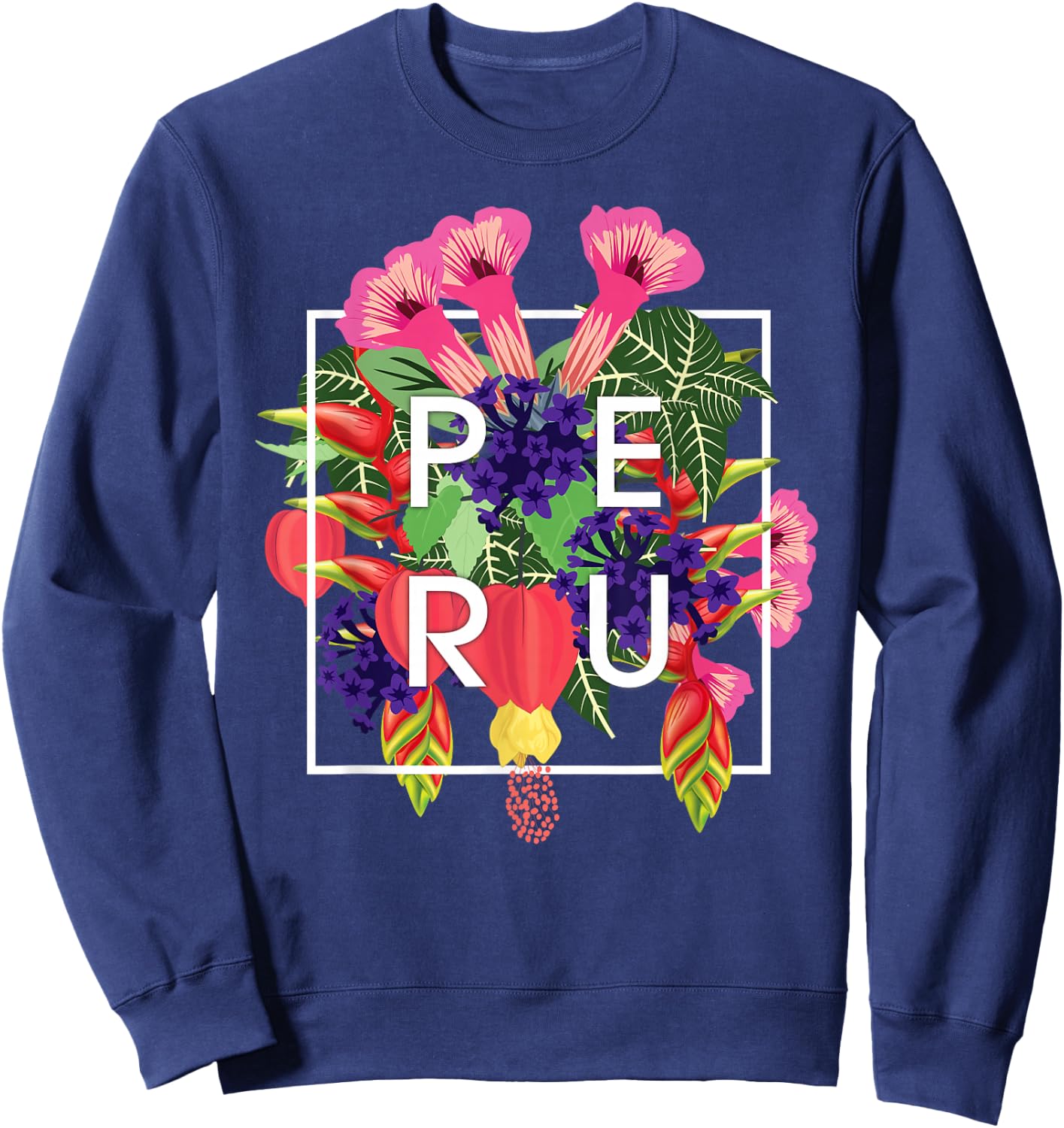 Flowers of Peru Word Art - Peruvian Pride Sweatshirt - Sweatshirt | Navy