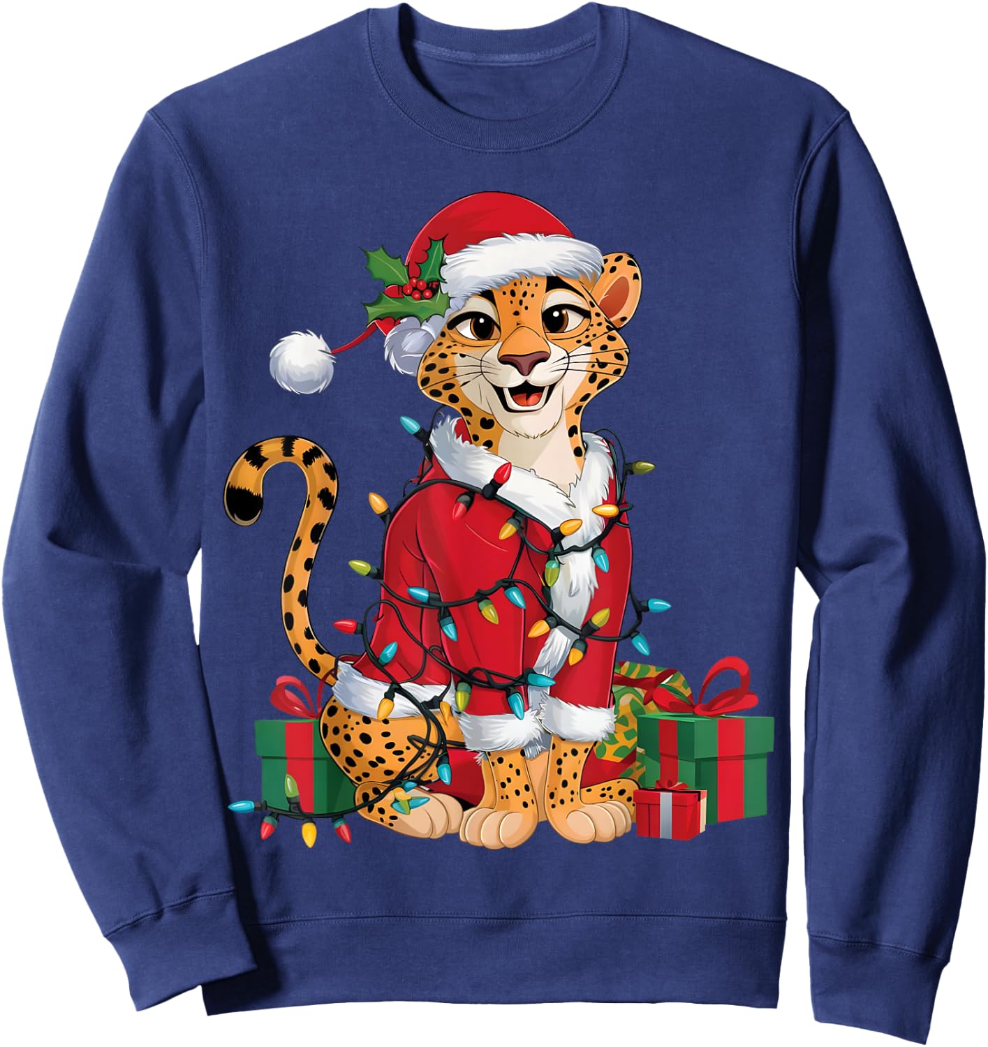 Xmas Lighting Santa Cheetah Christmas Sweatshirt - Sweatshirt | Navy