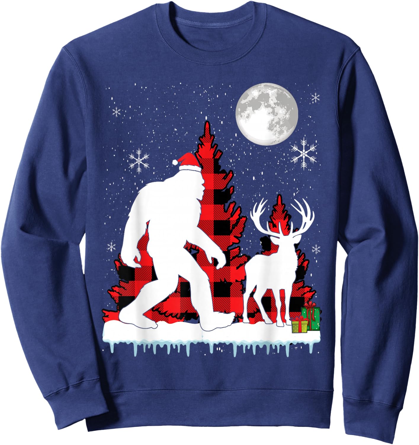 Bigfoot Buffalo Plaid Christmas Trees Sweatshirt - Sweatshirt | Navy