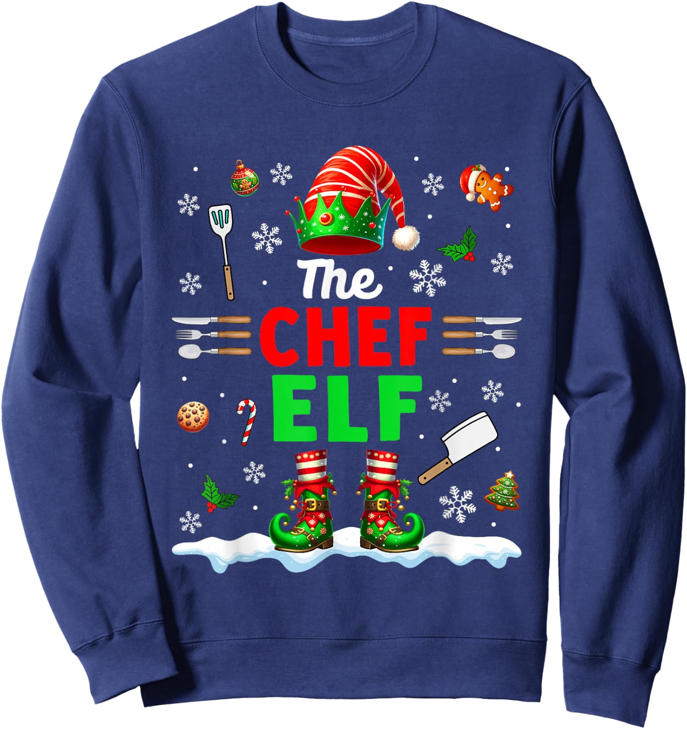 The Chef Elf Christmas Job Team Matching Funny Party Sweatshirt - Sweatshirt | Navy