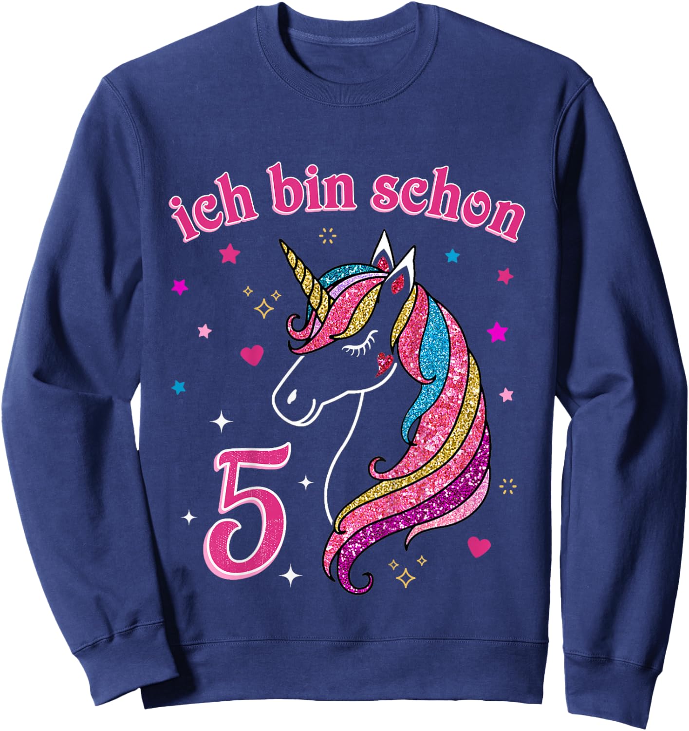 Children's 5th Birthday Girls' with German Text "Ich bin schon 5 Jahre alt Einhorn", black Sweatshirt - Sweatshirt | Navy