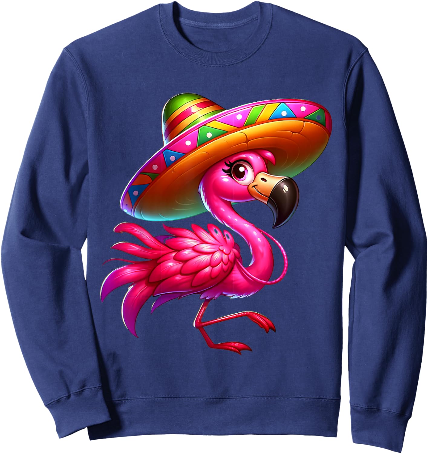 Cinco de Mayo Flamingo Wearing Mexican Sombrero Men Women Sweatshirt - Sweatshirt | Navy