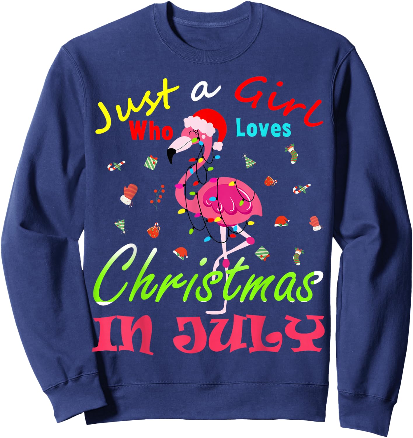 Just A Girl Who Loves Christmas In July Flamingo Sweatshirt - Sweatshirt | Navy