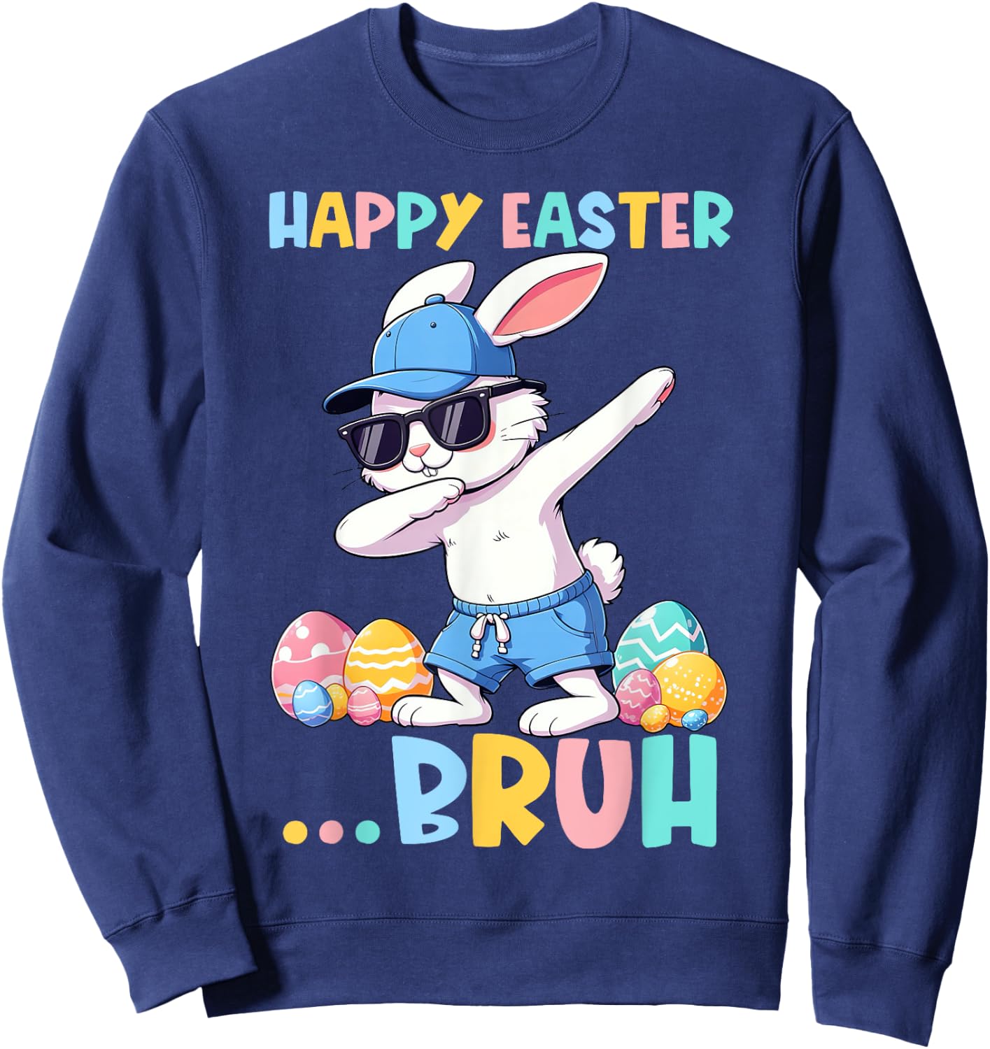 Bruh Meme Easter Day Dabbing Bunny Easter Bruh Boys Kids Sweatshirt - Sweatshirt | Navy
