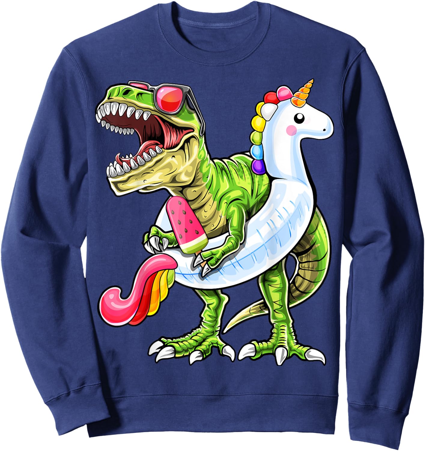 Pool Party T Rex Dinosaur Unicorn Float Summer Shirt Gift Sweatshirt - Sweatshirt | Navy