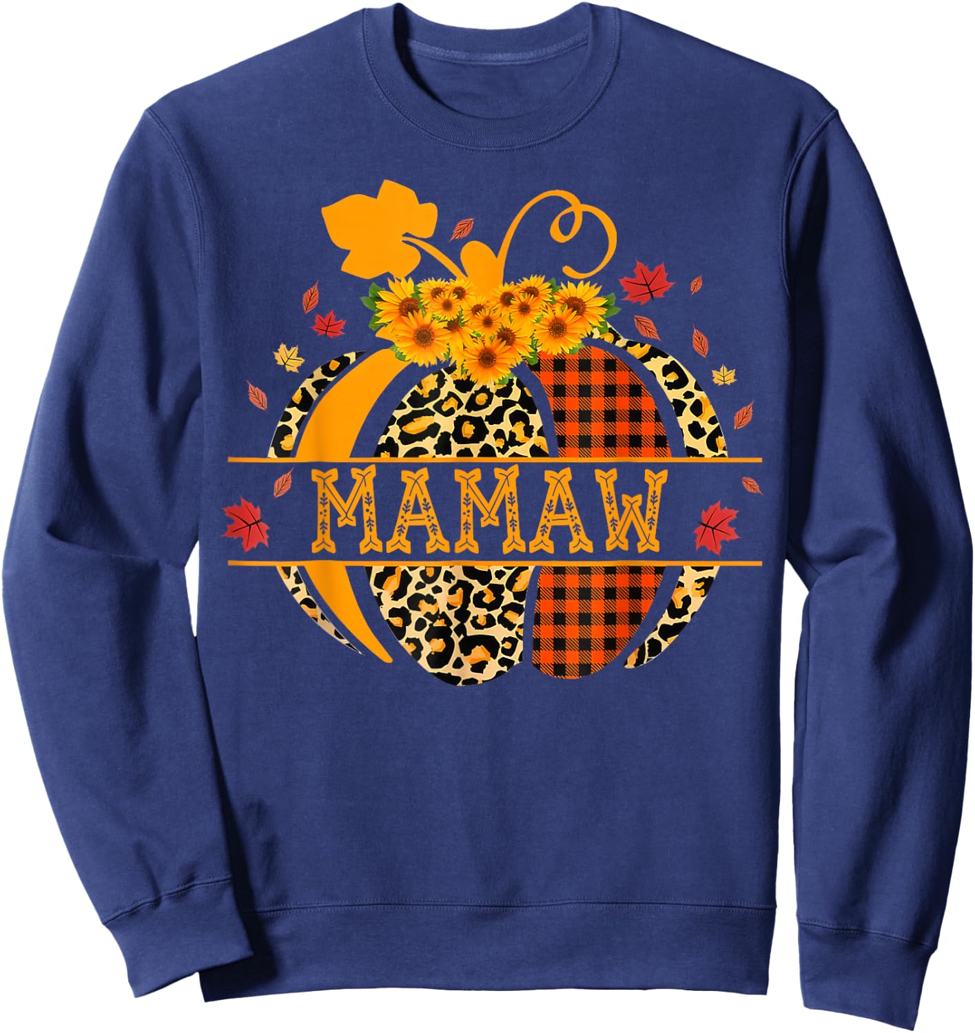 Mamaw Leopard Floral Pumpkin Fall Autumn Thanksgiving Sweatshirt - Sweatshirt | Navy