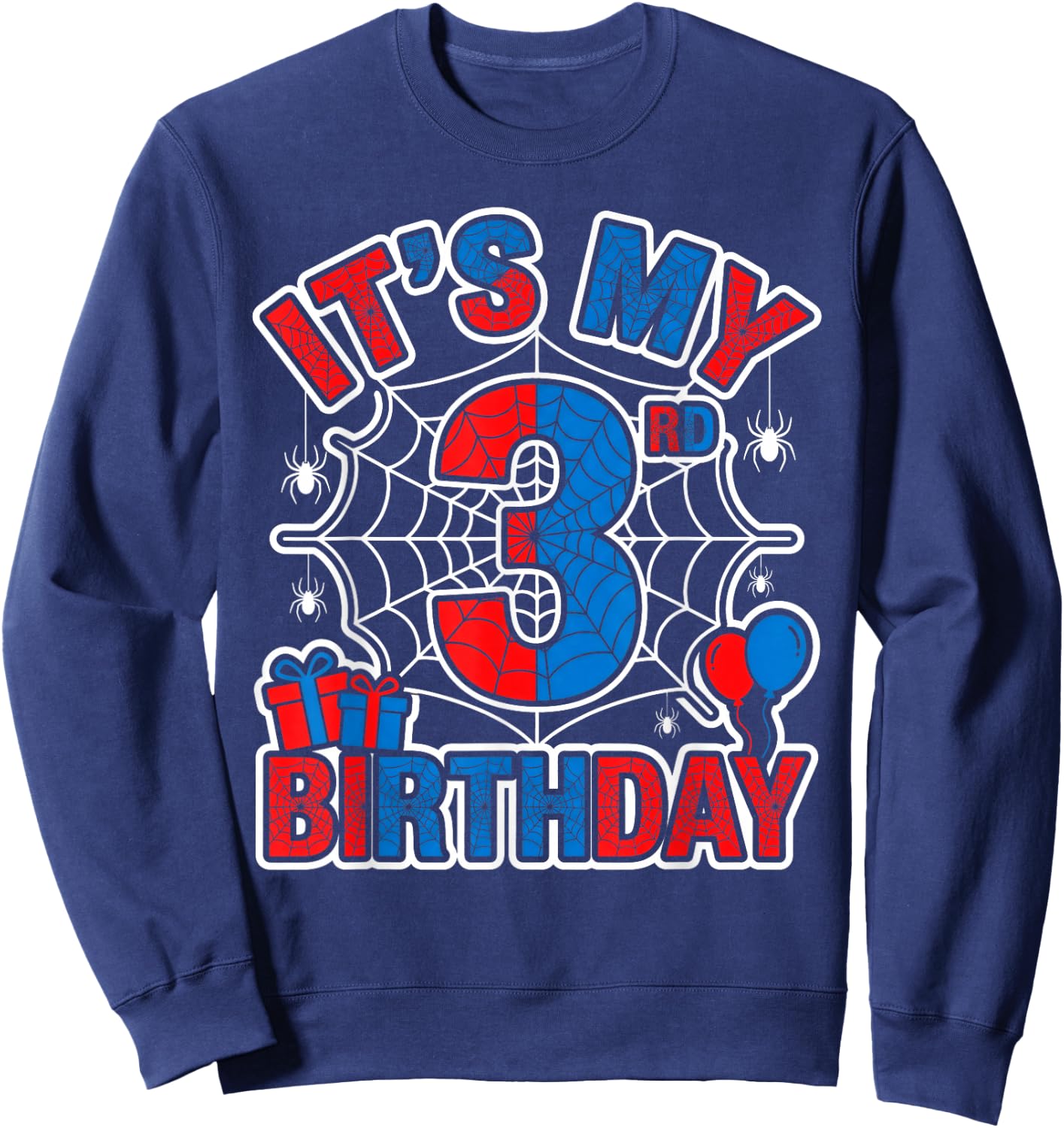 Its My 3rd Birthday Boy 3 Year Old Spider Web Birthday Party Sweatshirt - Sweatshirt | Navy