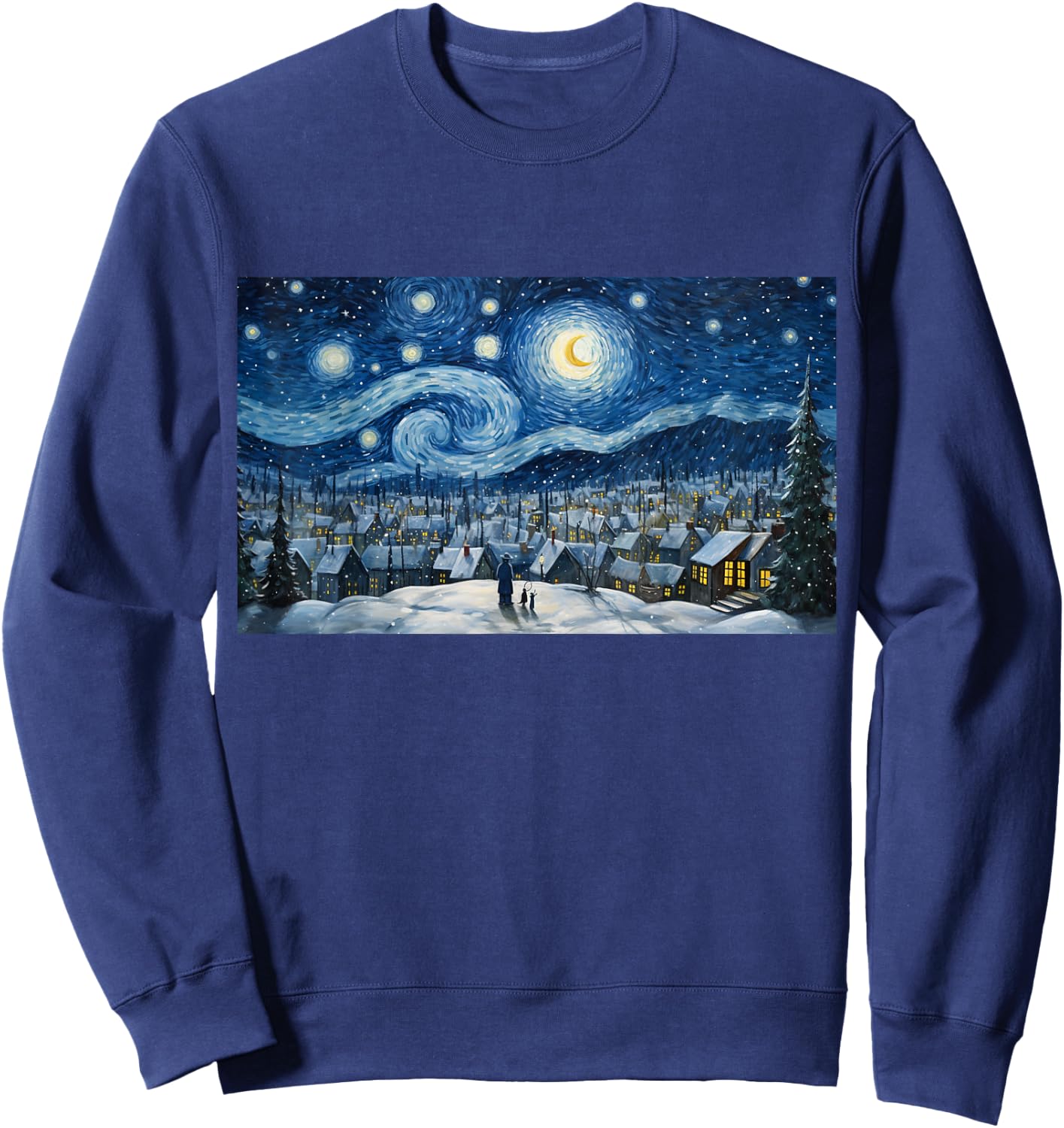 Snowy Winter Christmas Starry NIght Painting Art Sweatshirt - Sweatshirt | Navy