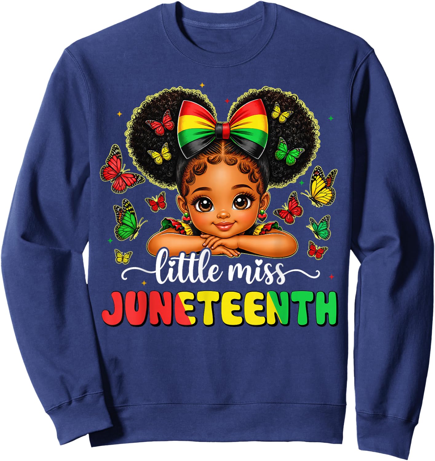 Little Miss Juneteenth Shirt Black African June 19th Girls Sweatshirt - Sweatshirt | Navy