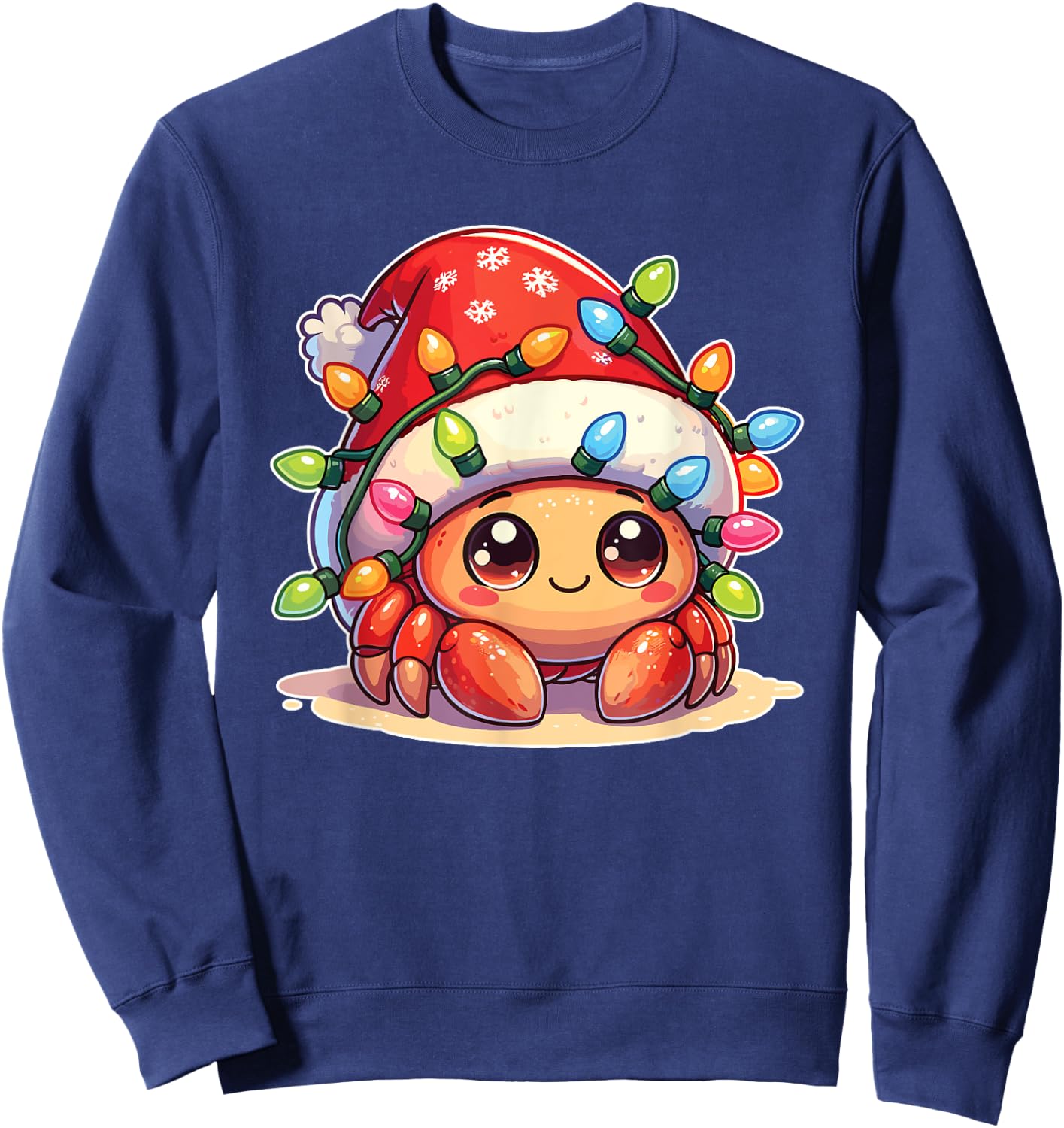 Santa Hat Christmas Fairy Lights Hermit Crab Sweatshirt - Sweatshirt | Navy