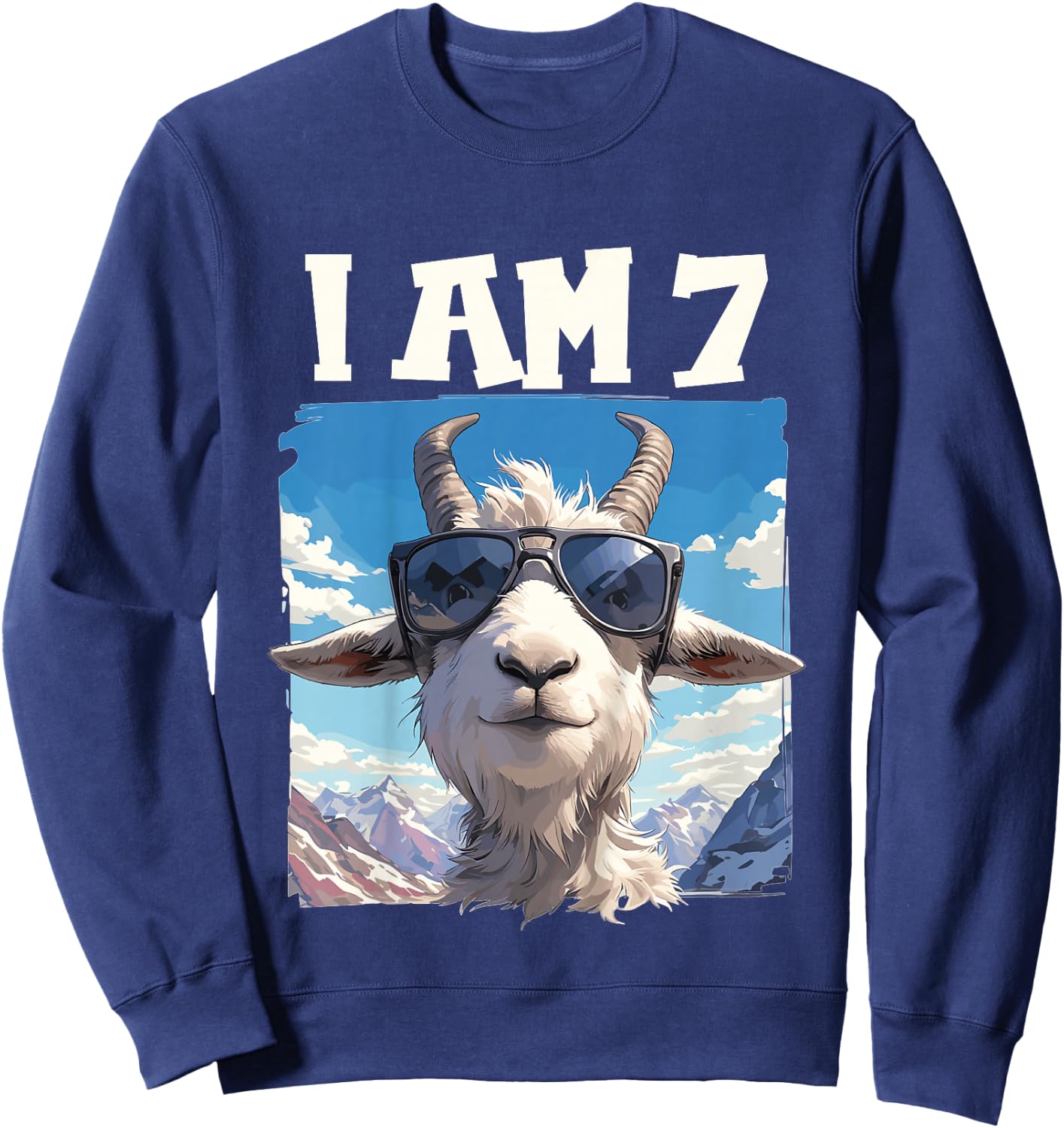 7 Years old 7 birthday Goats Boy Girl Goat Sweatshirt - Sweatshirt | Navy