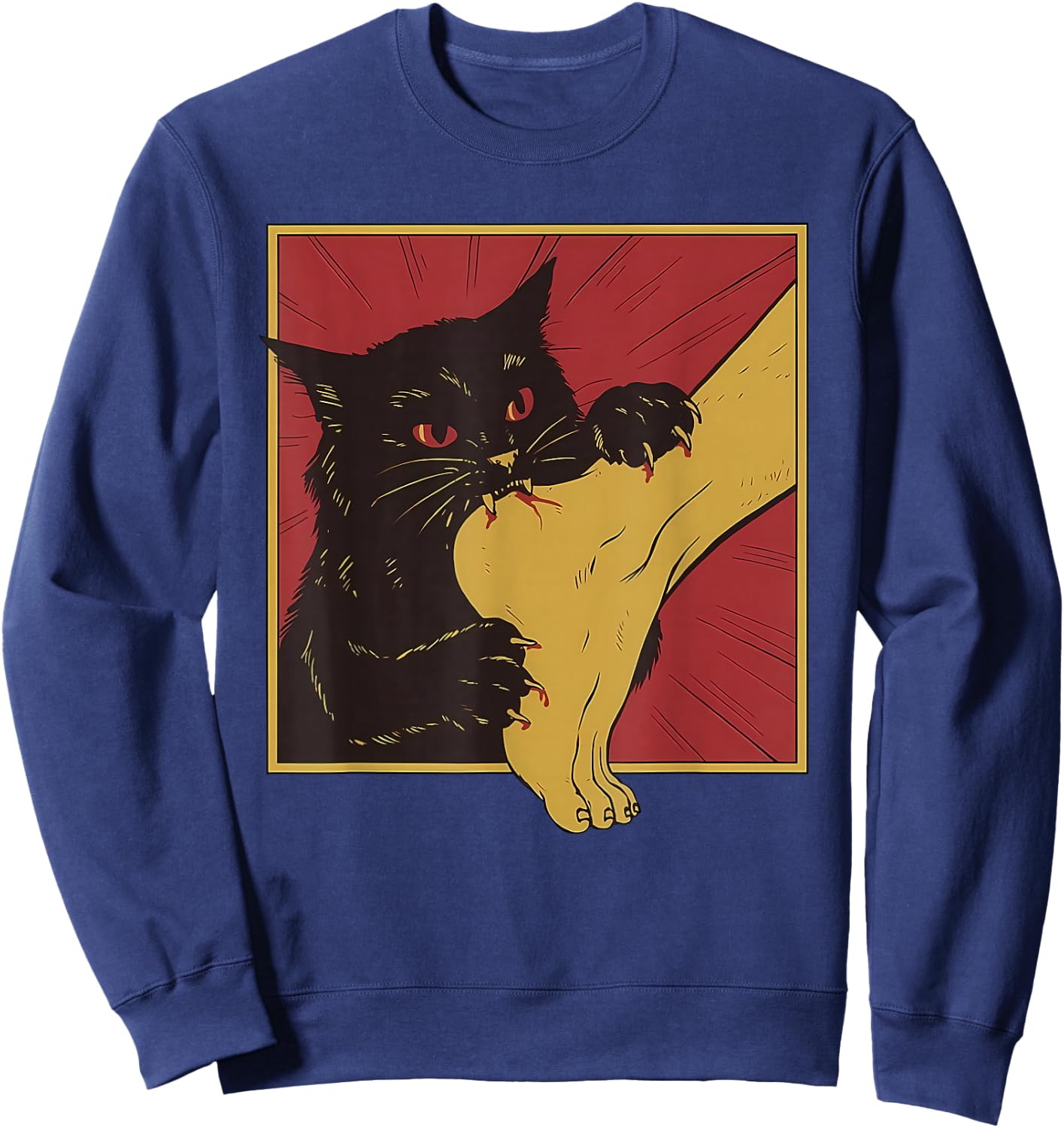 Japanese Horror Anime, Funny Vintage Cat Bite The Foot Sweatshirt - Sweatshirt | Navy