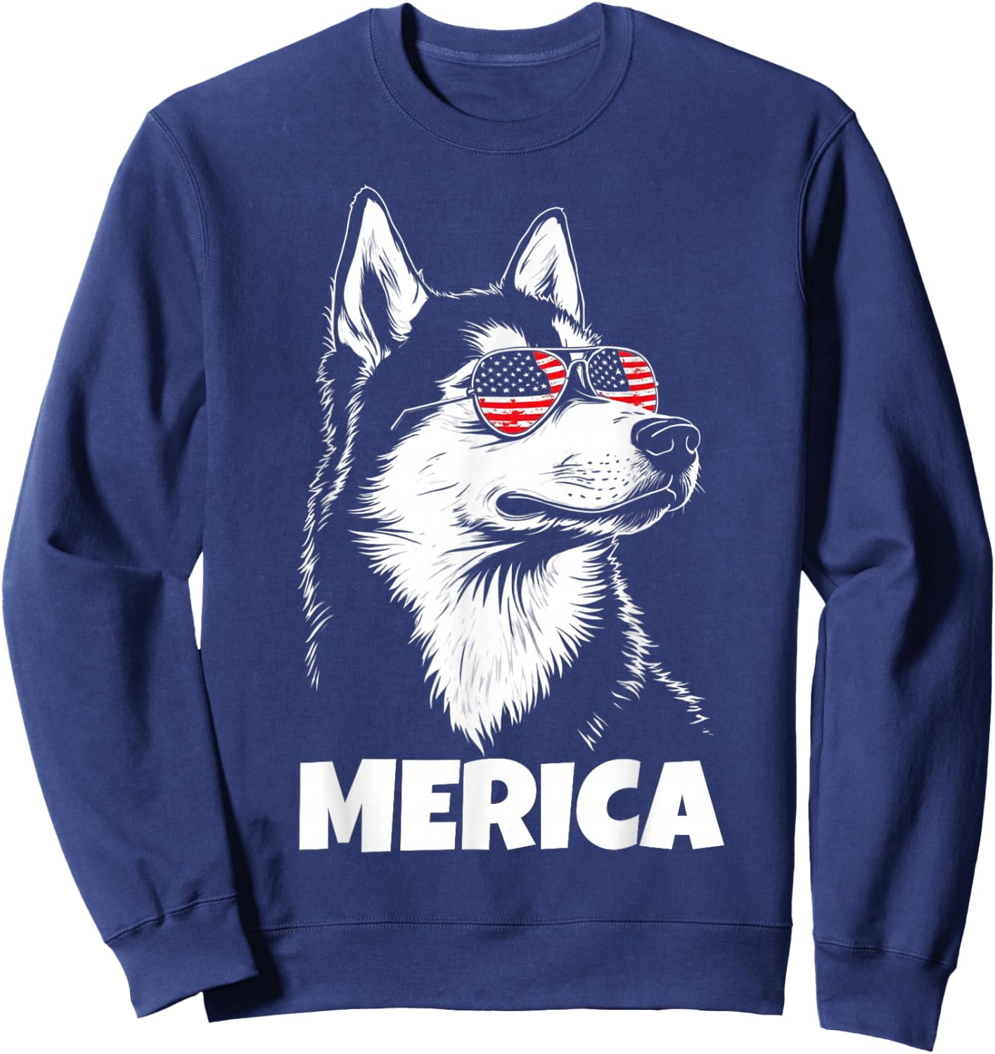 American Flag Merica husky dog 4th Of July kids women men Sweatshirt - Sweatshirt | Navy