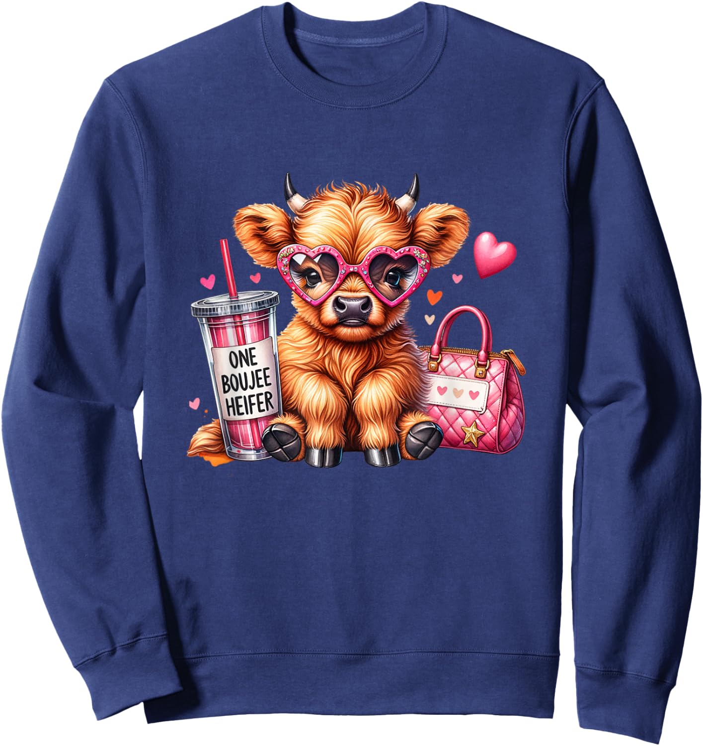 Adorable Highland Cow One Boujee Heifer Sweatshirt - Sweatshirt | Navy