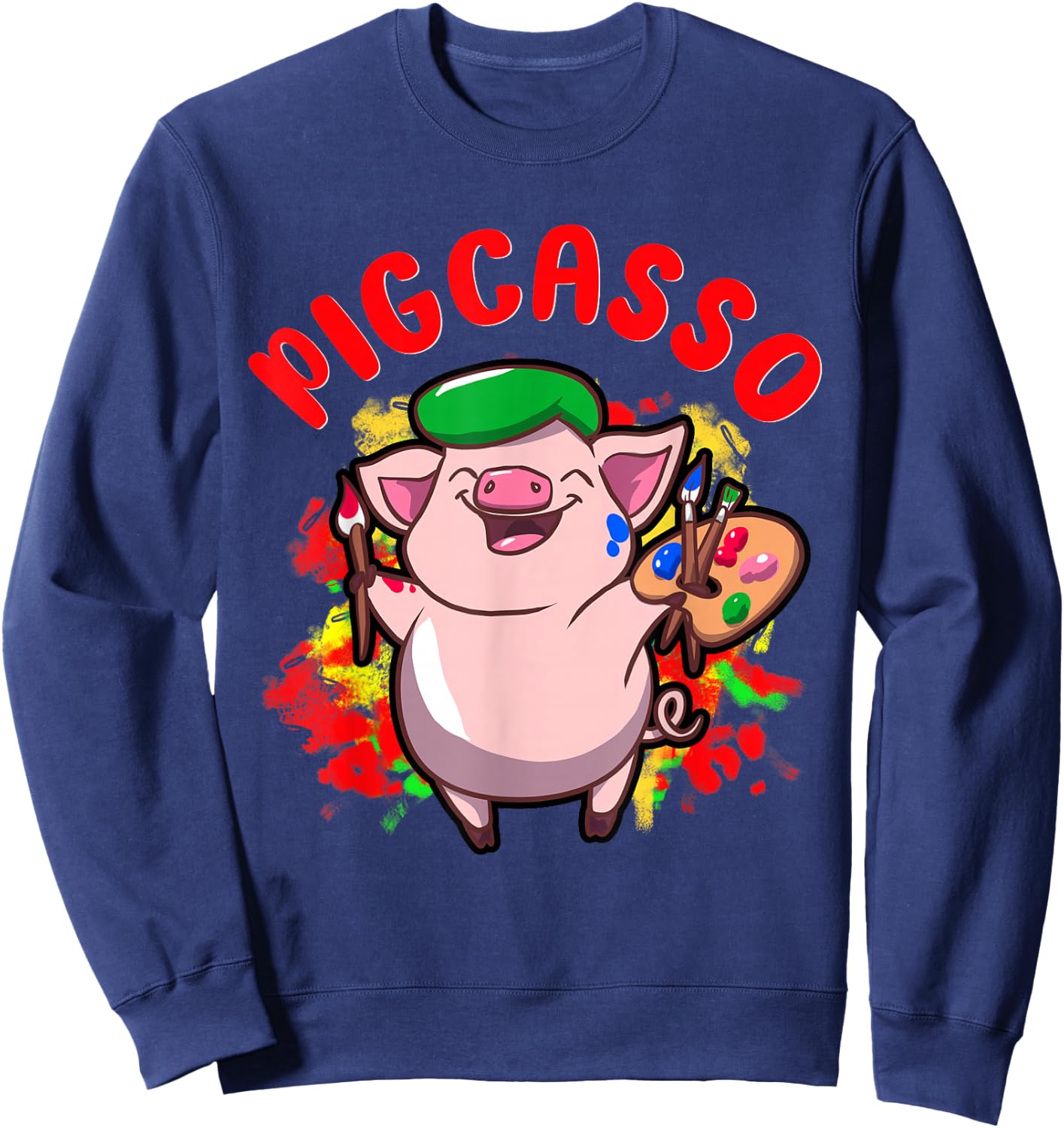 Pigcasso Funny Pig Painter Painting Artist Art Lover Piggy Sweatshirt - Sweatshirt | Navy