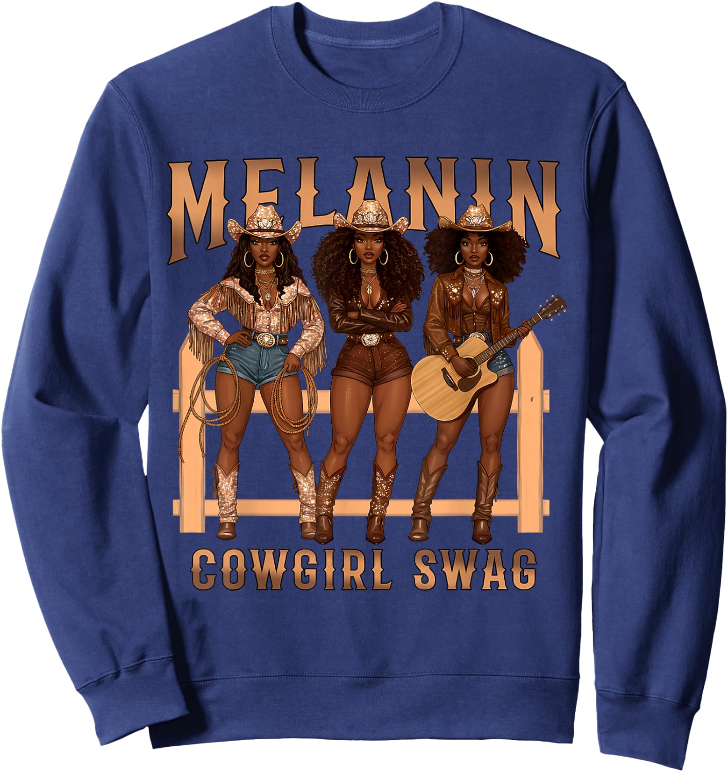 Melanin Cowgirl Swag Black History Month African Girls Women Sweatshirt - Sweatshirt | Navy