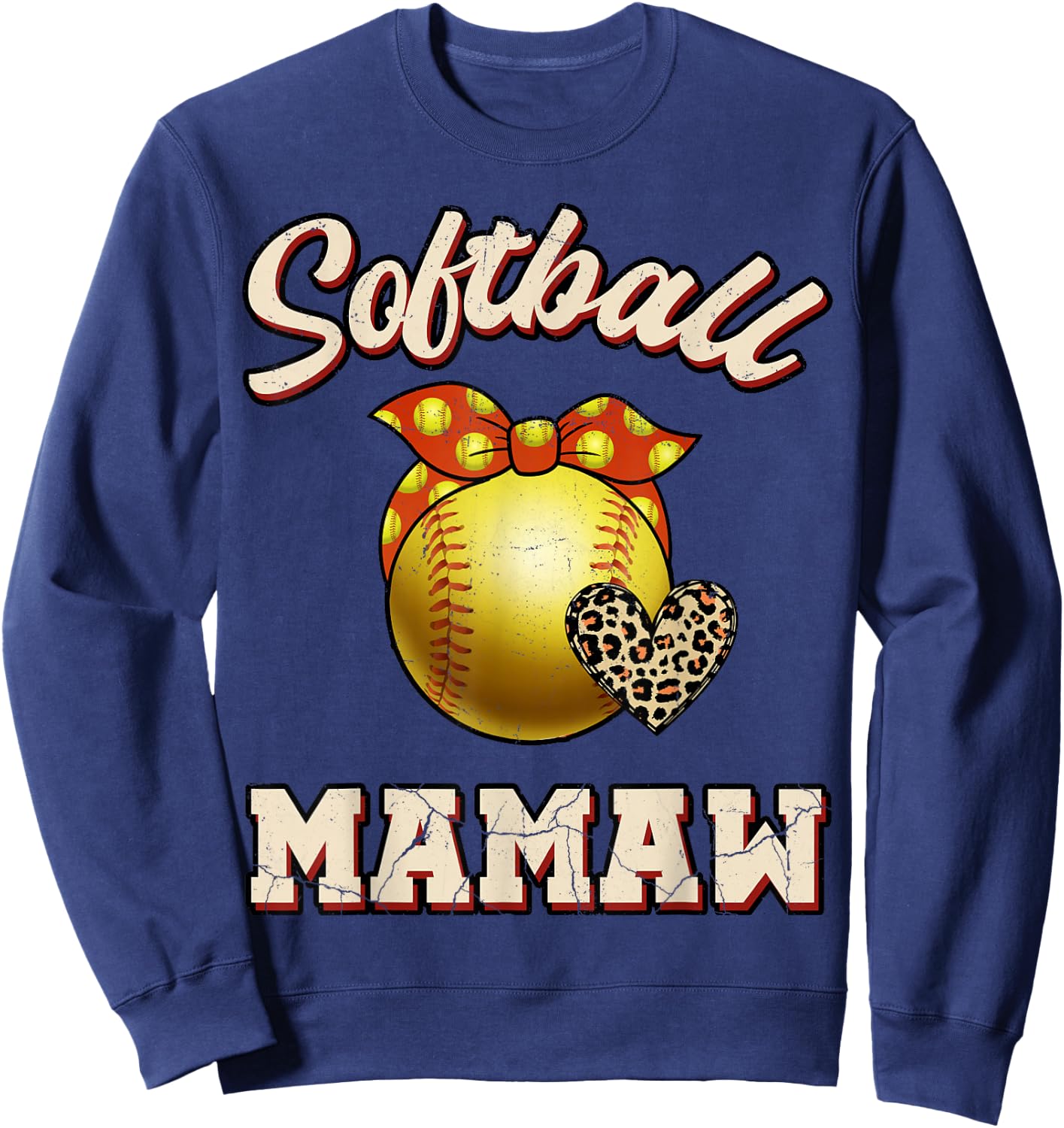 Softball Mamaw Leopard Heart Fans Mother's Day Gift Sweatshirt - Sweatshirt | Navy