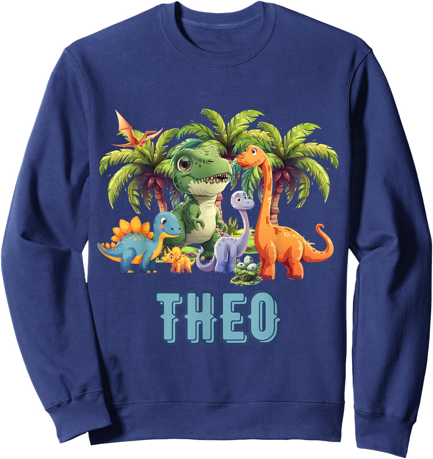 THEO Dinosaur Personalized Custom First Name Toddler Boy Sweatshirt - Sweatshirt | Navy