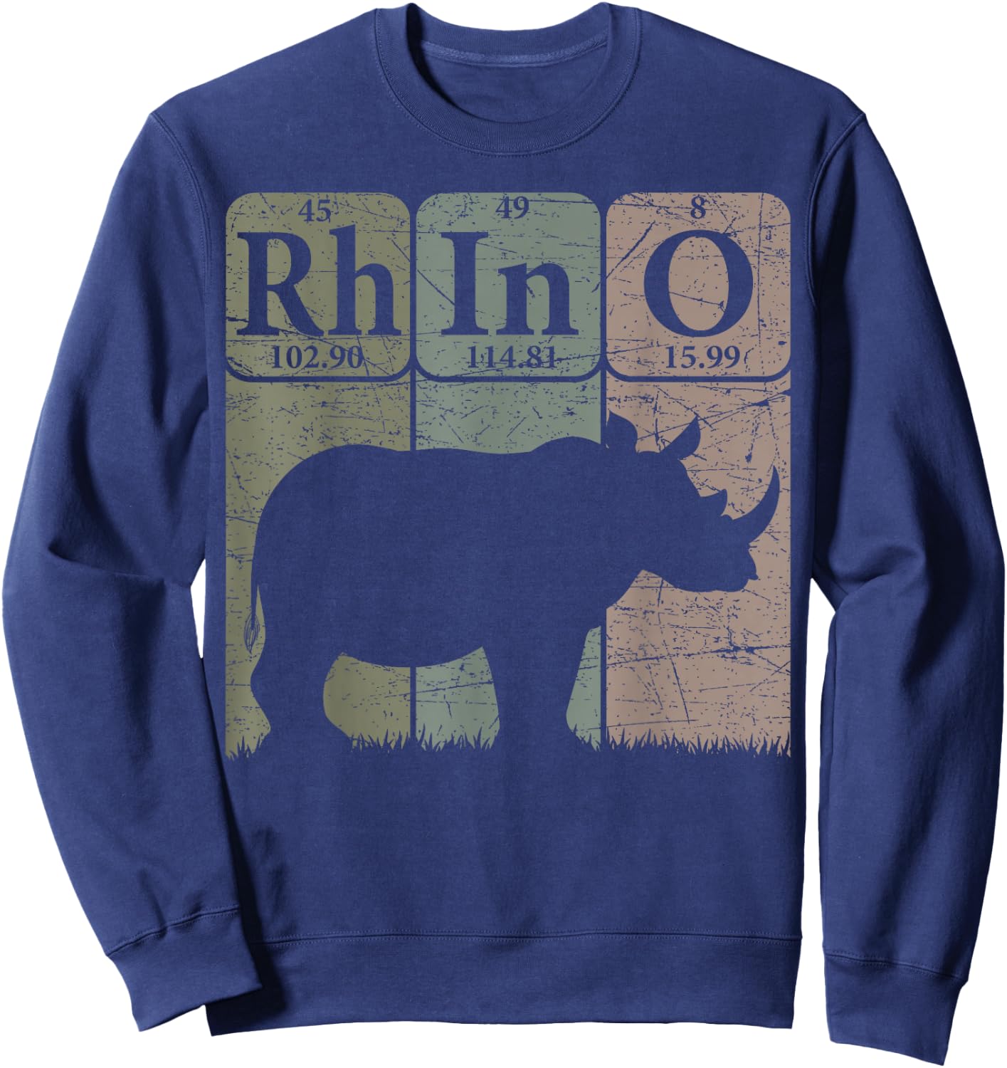 Rhino Periodic Table Elements Rhino Lover Rhinoceros Retro Sweatshirt - Sweatshirt | Navy