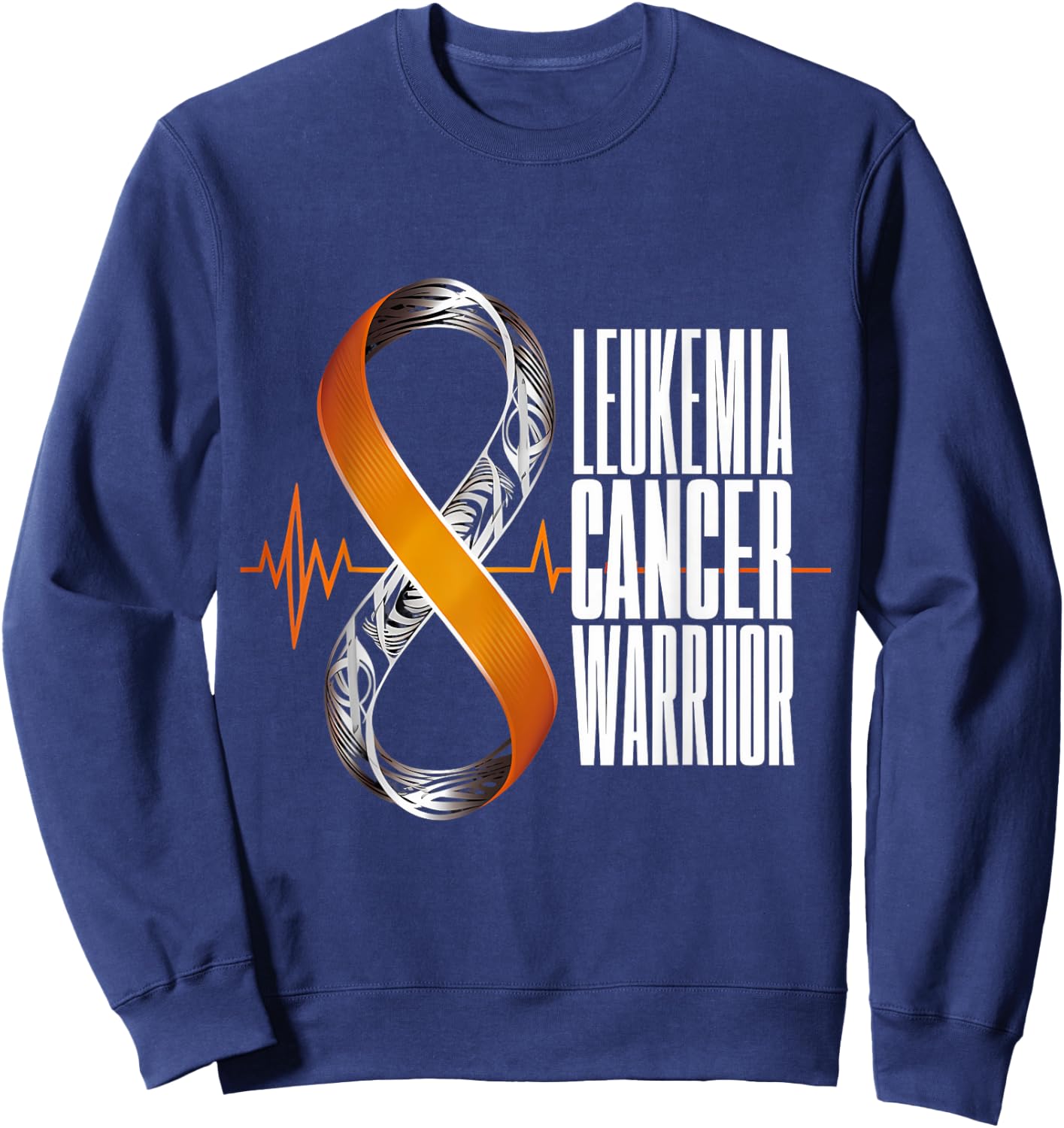 Leukemia Cancer Awareness Warrior Heartbeat Orange Ribbon Sweatshirt - Sweatshirt | Navy