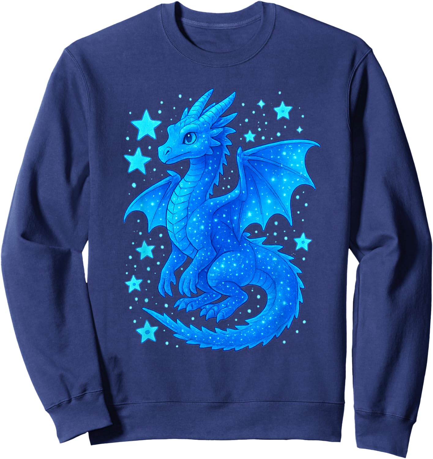 Mystical Blue Dragon Celestial Fantasy Illustration Cute Art Sweatshirt - Sweatshirt | Navy
