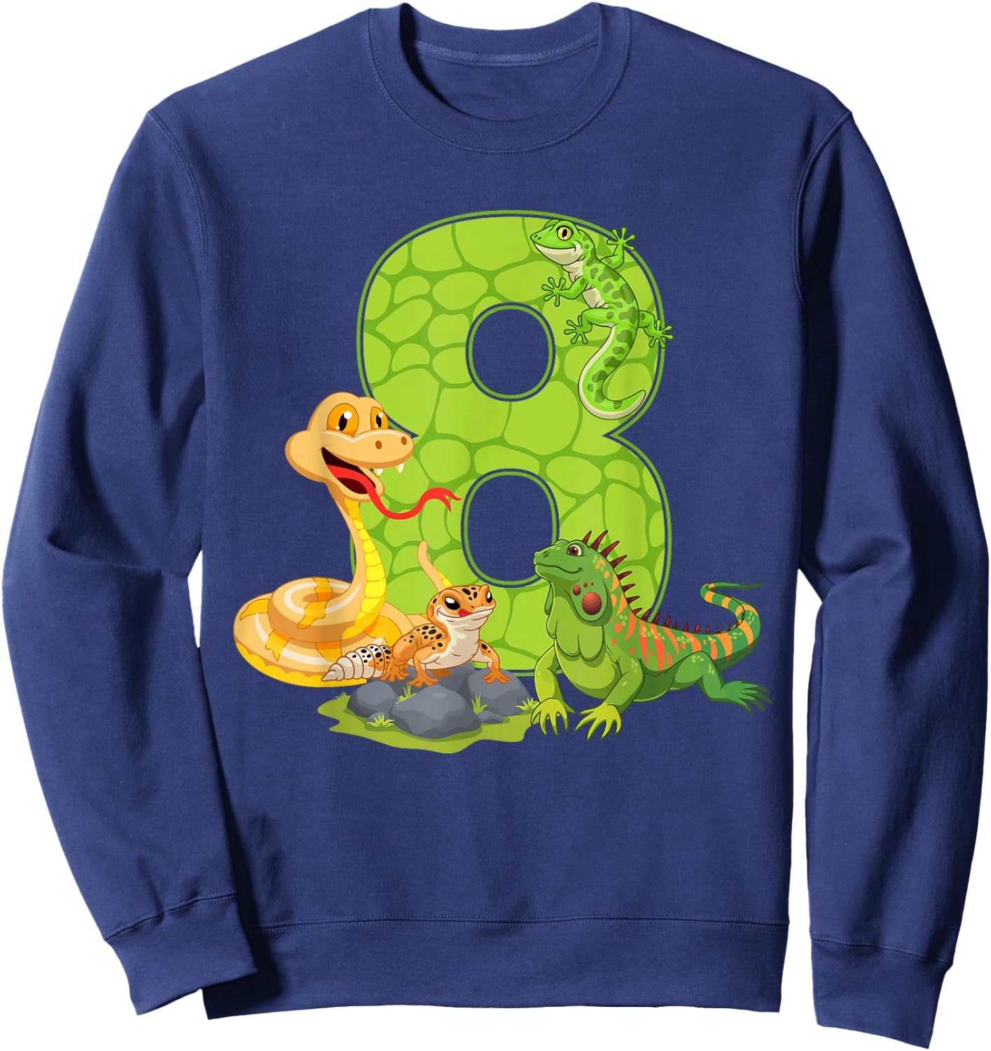 8th Birthday Snake Lizard Reptile 8 Year Old Birthday Party Sweatshirt - Sweatshirt | Navy