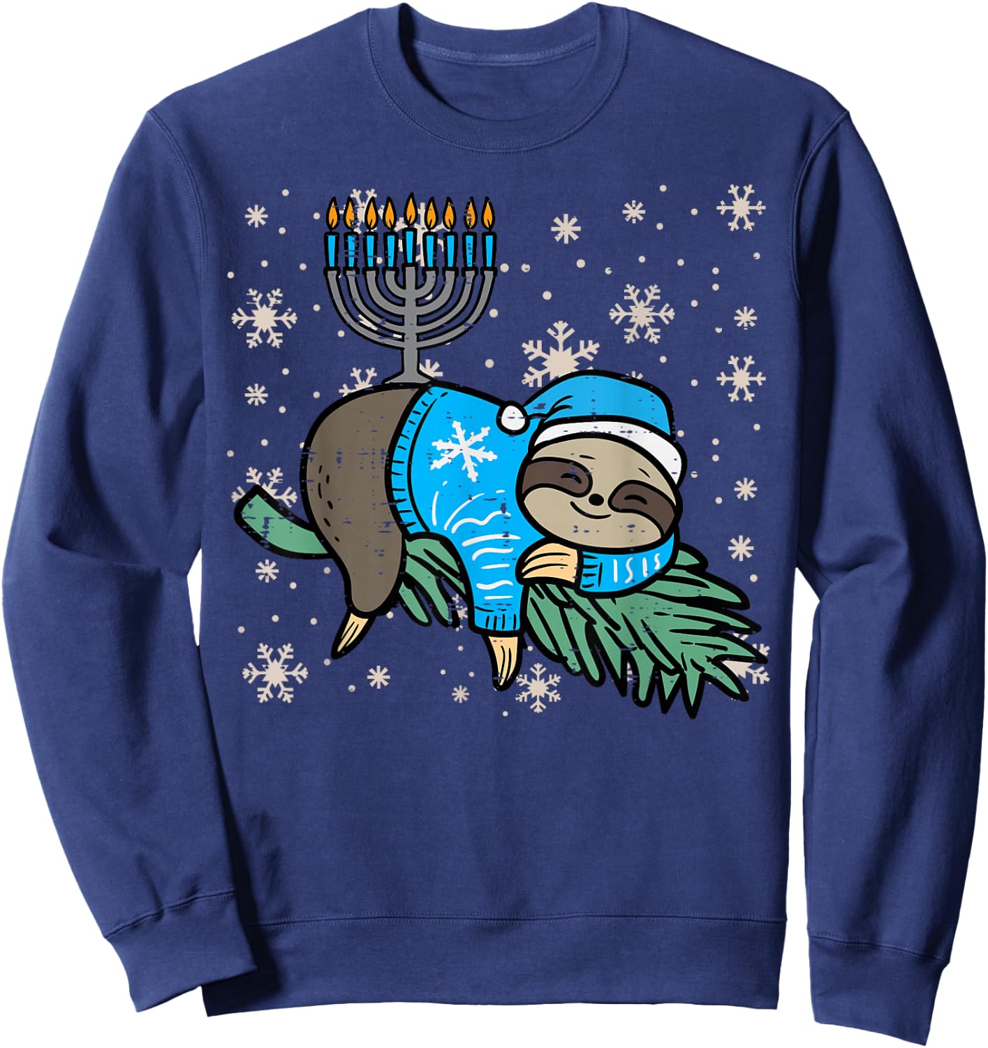 Hanukkah Sloth Nap Chanukah Jewish Kids Toddler Women Men Sweatshirt - Sweatshirt | Navy