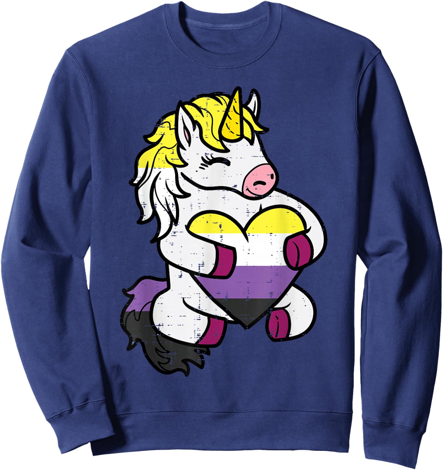Nonbinary Unicorn Non Binary Enby Pride Lgbt Women Girls Kid Sweatshirt - Sweatshirt | Navy