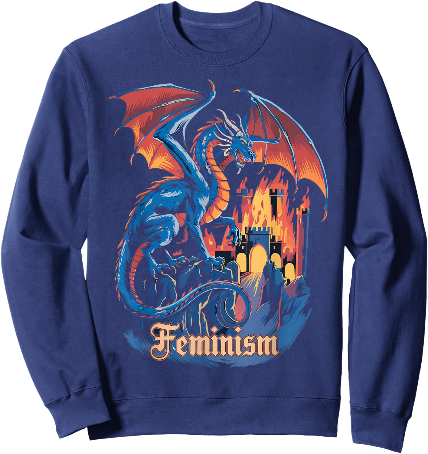 Feminism Dragon Fantasy Vintage Feminist Graphic Sweatshirt - Sweatshirt | Navy