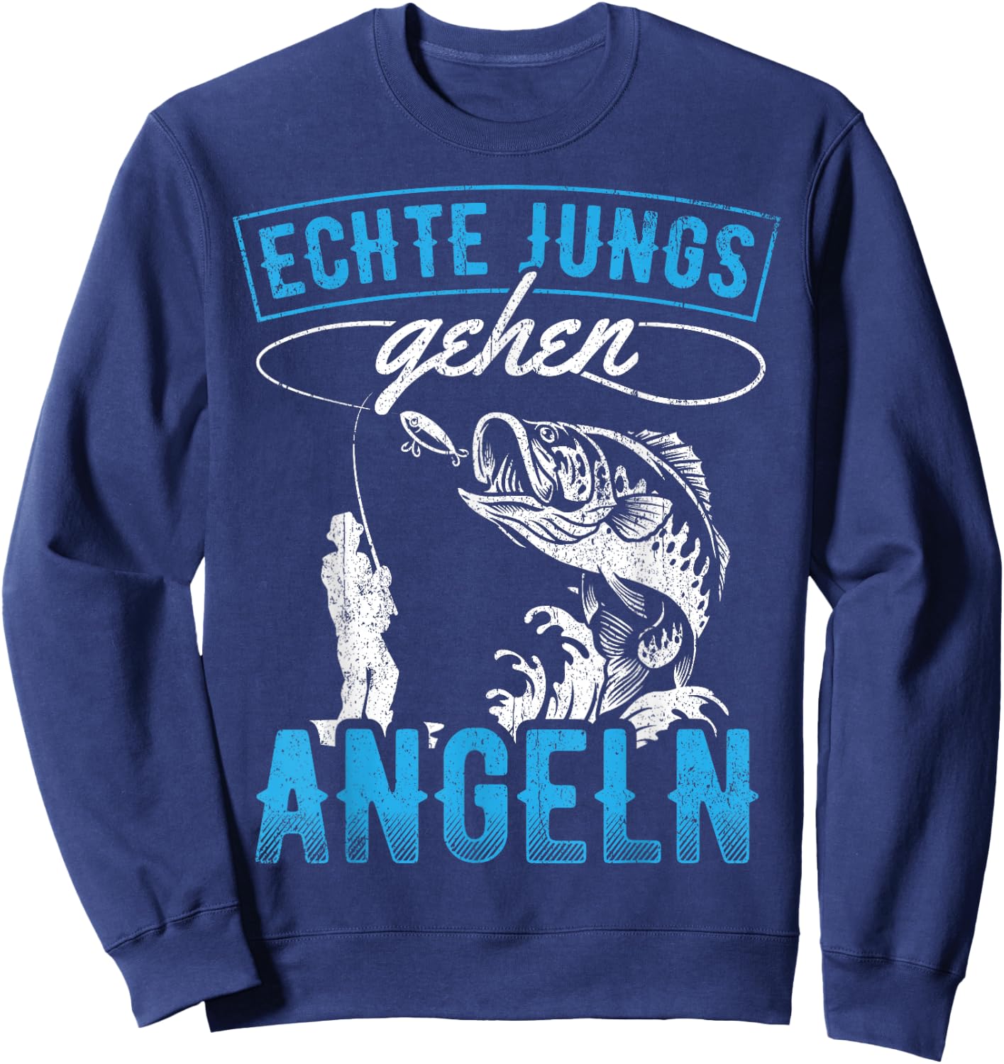with German Text "Echte Jungs gehen Angeln - Angler Fischer" (Real Boys, black Sweatshirt - Sweatshirt | Navy