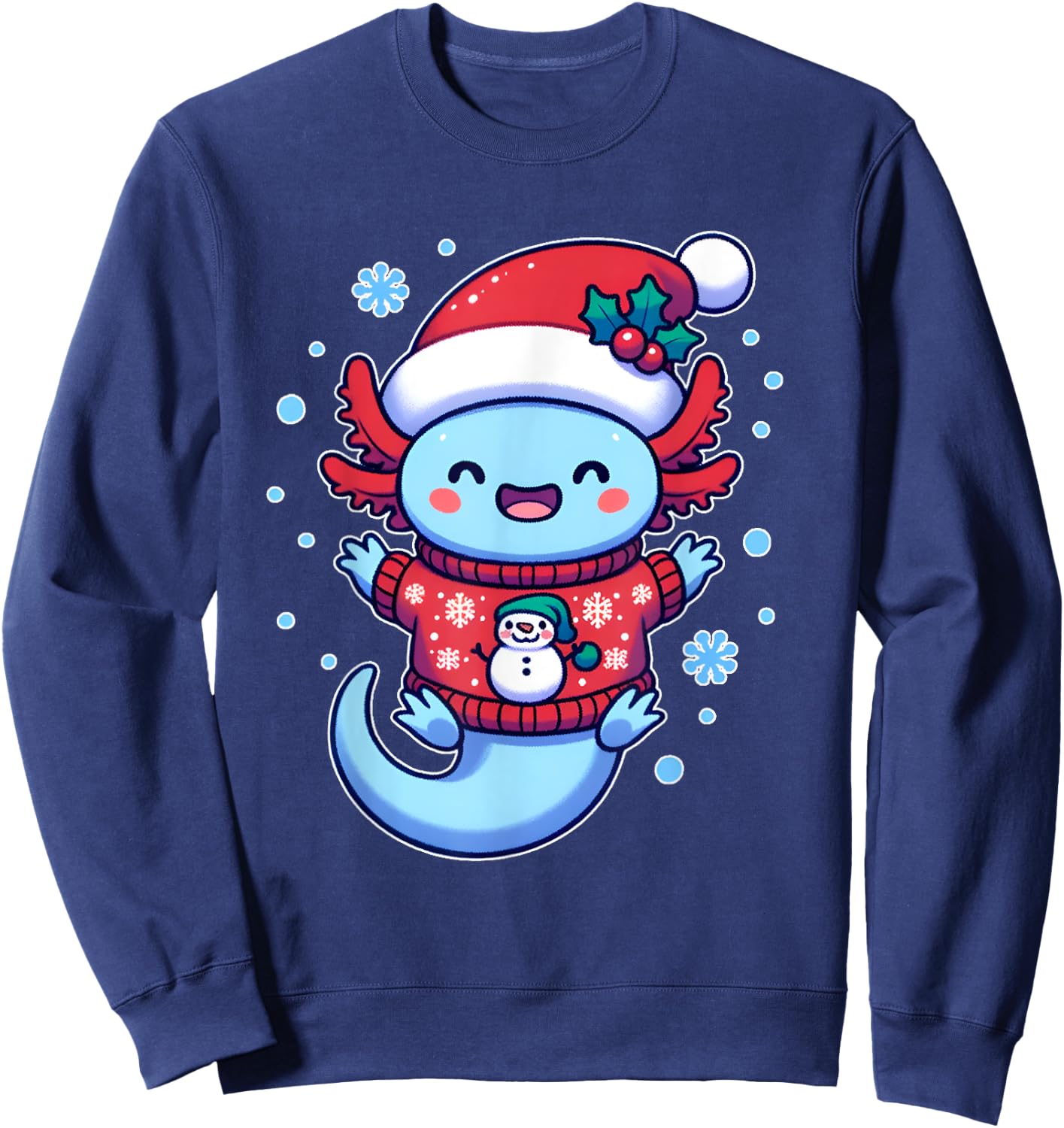 Santa axolotl Funny cute xmas funny christmas Sweatshirt - Sweatshirt | Navy