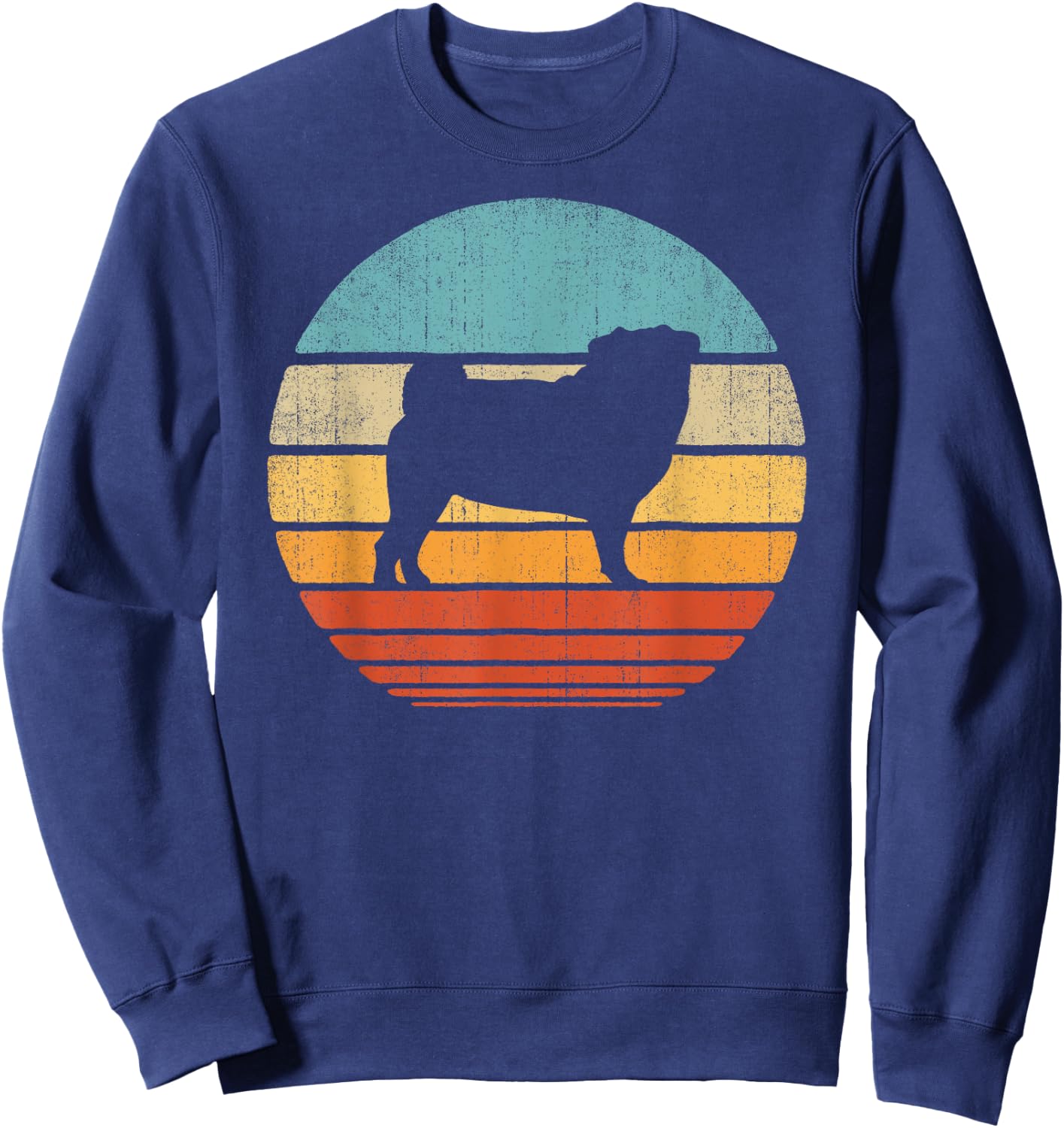Pug Retro Vintage 60s 70s Sunset Dog Lovers Men Women Sweatshirt - Sweatshirt | Navy