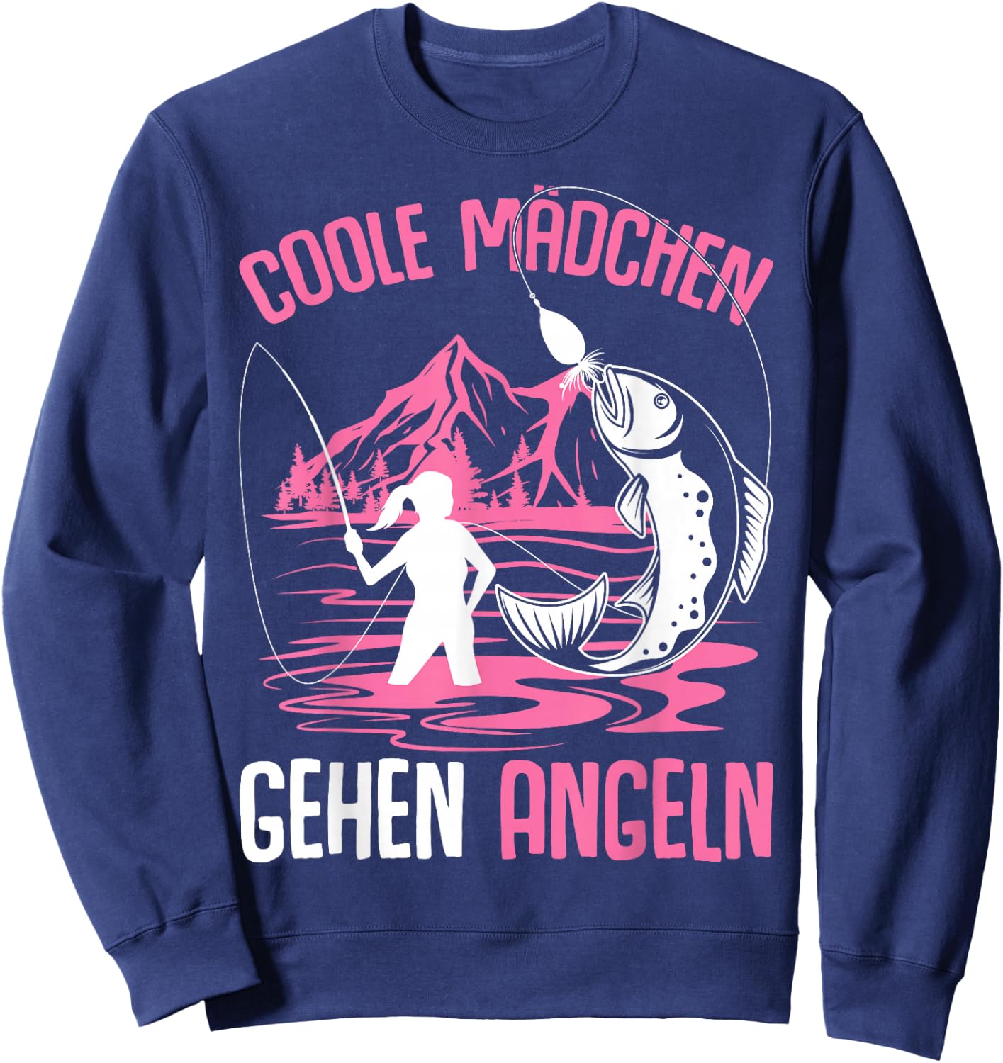 Coole Mädchen gehen Angeln Angler Fischer Kinder Angel Sweatshirt - Sweatshirt | Navy