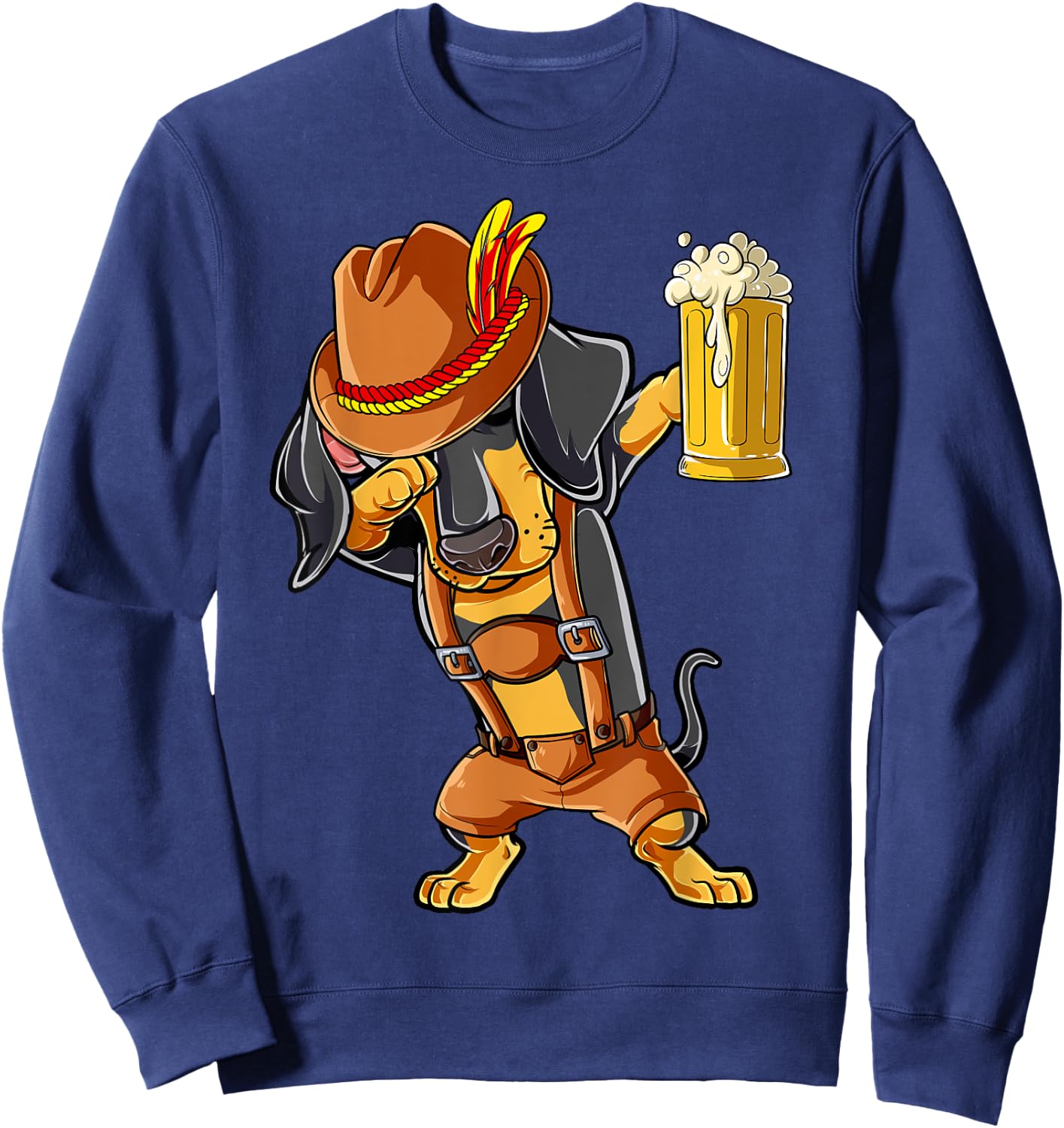 Dabbing Dachshund T shirt Oktoberfest Lederhosen Men Beer Sweatshirt - Sweatshirt | Navy