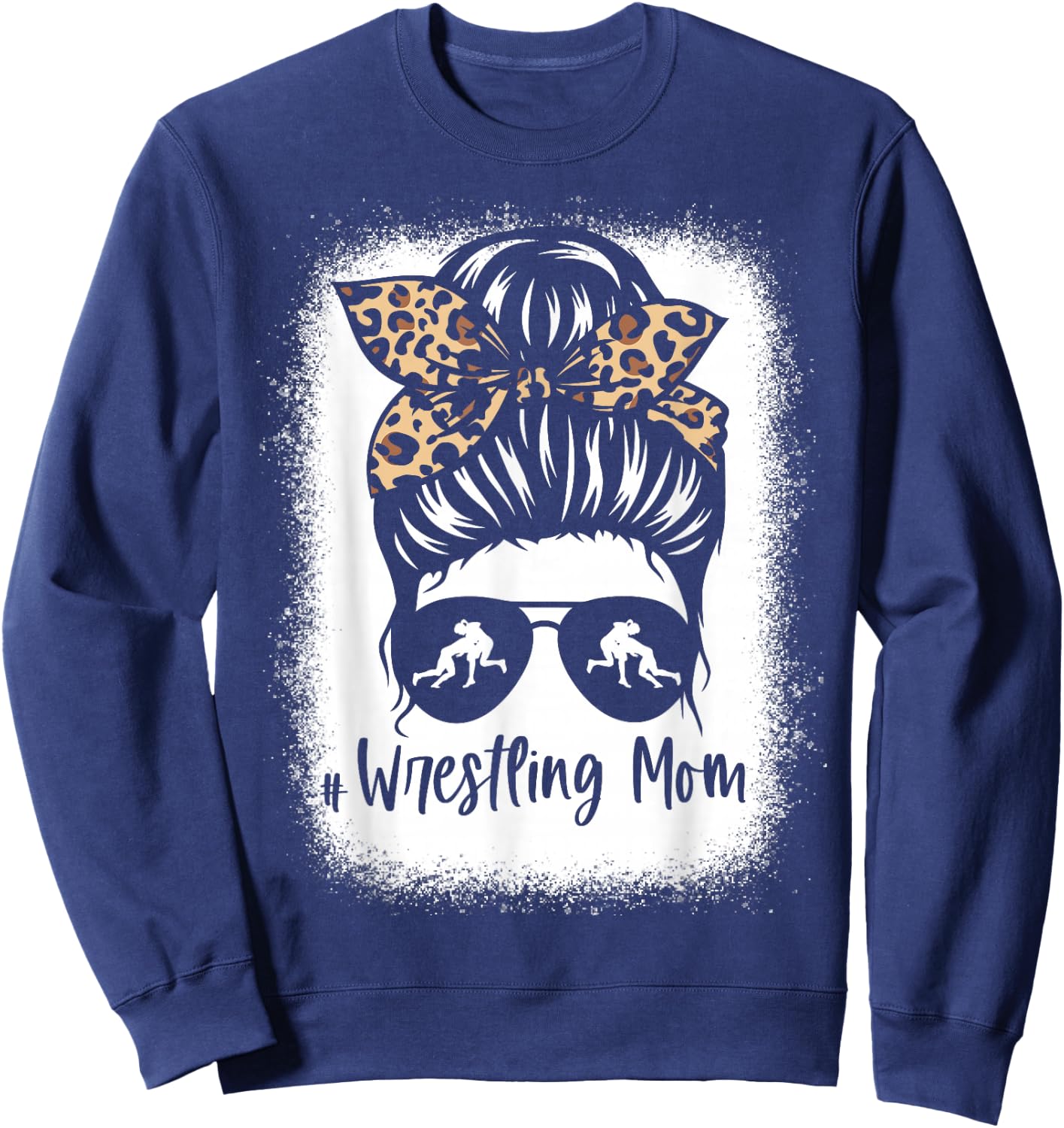 Wrestling Mom Messy Bun Leopard Wrestler Mama Sweatshirt - Sweatshirt | Navy