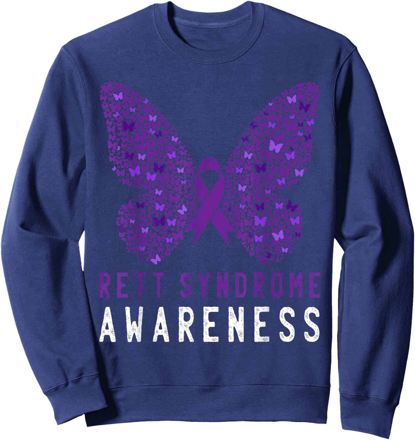 Rett Syndrome Awareness Butterfly Purple Ribbon Support Sweatshirt - Sweatshirt | Navy