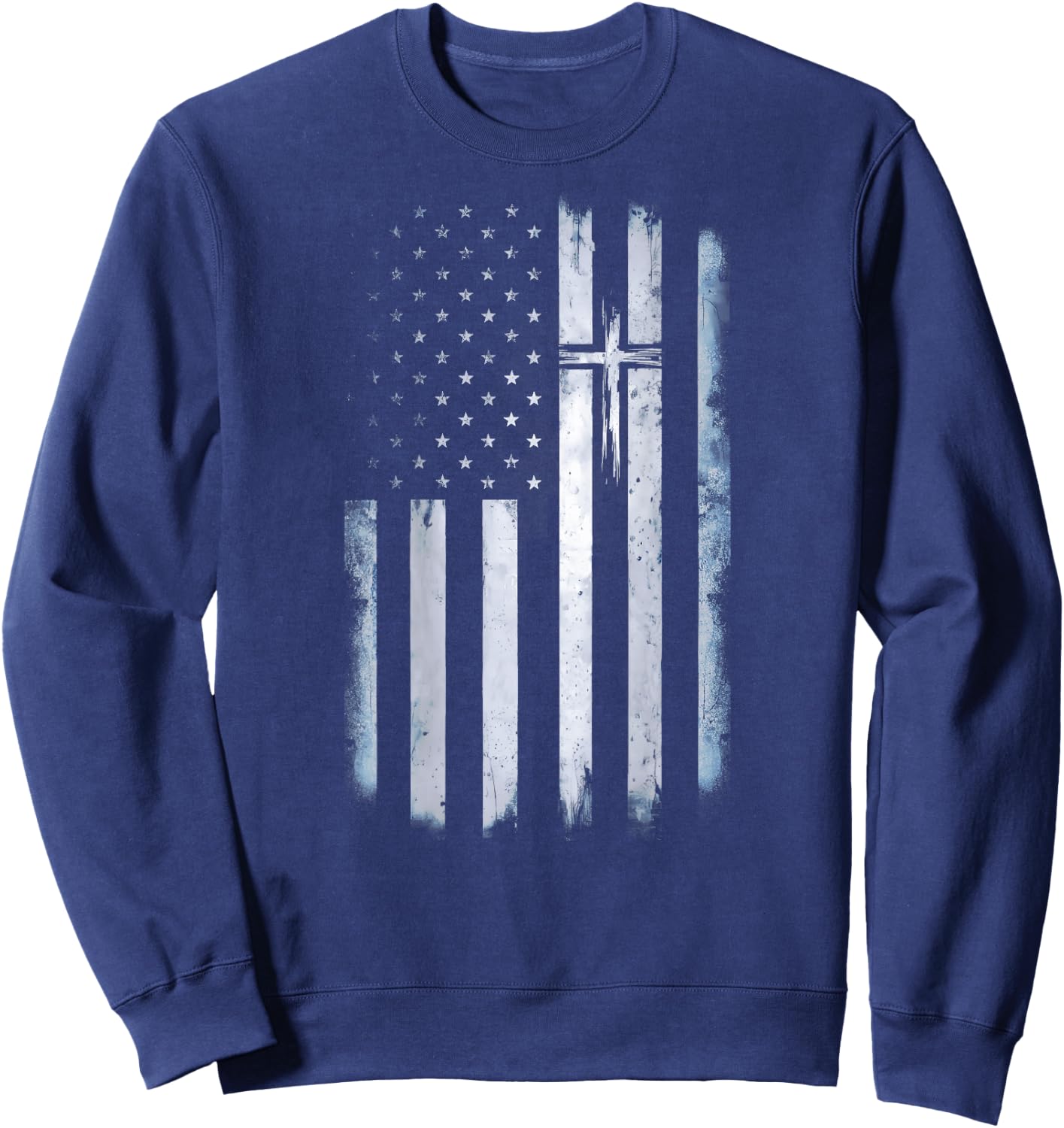 On Back American Flag Cross US Christian Patriotic Sweatshirt - Sweatshirt | Navy