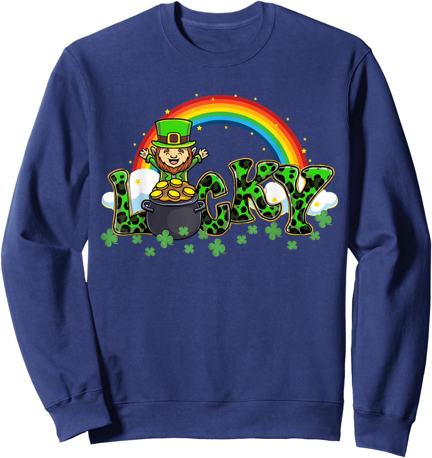 Lucky St Patricks Day Leprechaun Shamrock Leopard Clover Sweatshirt - Sweatshirt | Navy