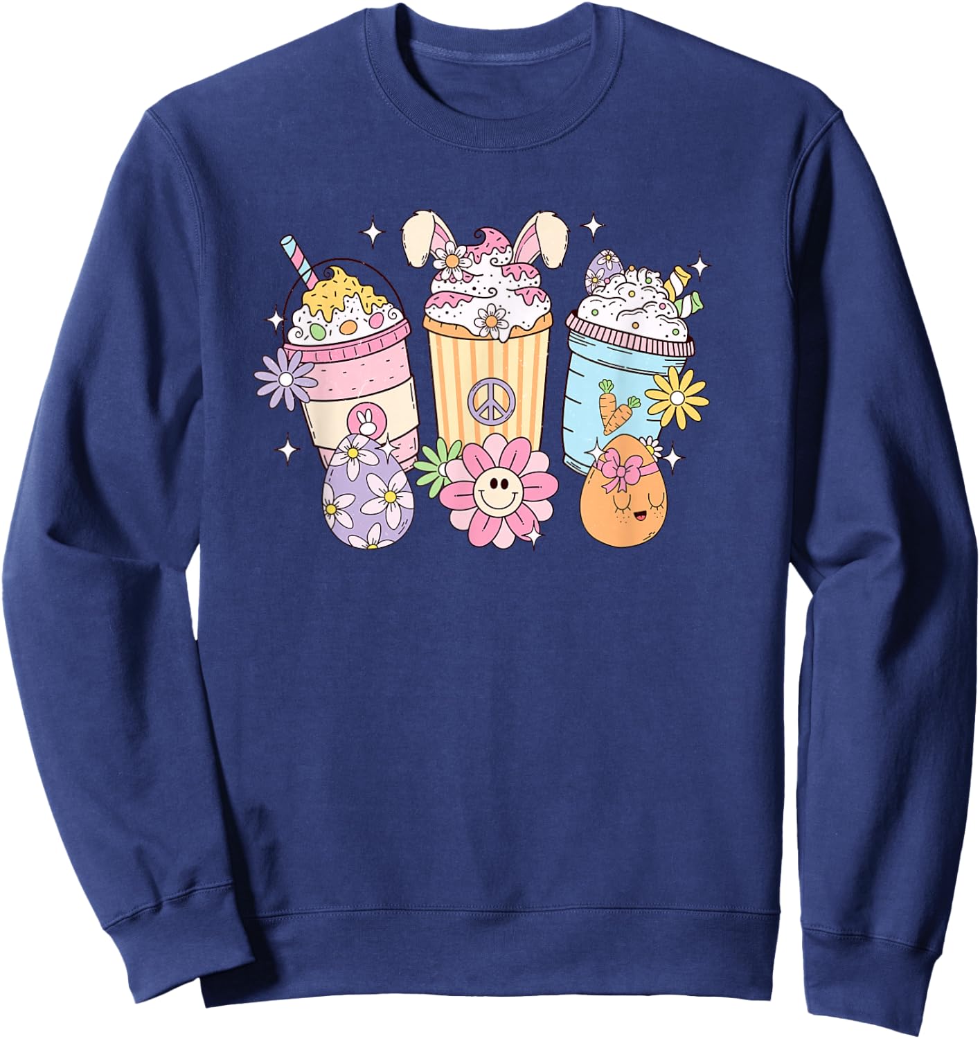 Easter Bunny Milkshake with Eggs Happy Easter Day Sweatshirt - Sweatshirt | Navy