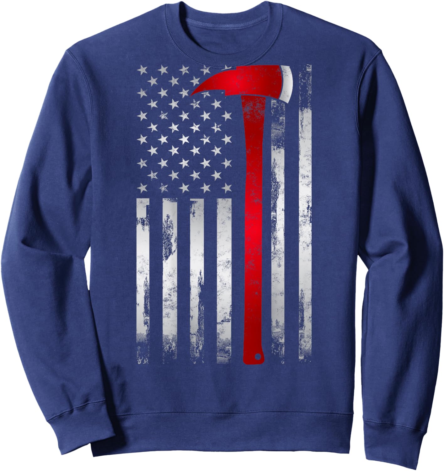 Fireman Thin Red Line American Flag Axe Gift Firefighter Sweatshirt - Sweatshirt | Navy