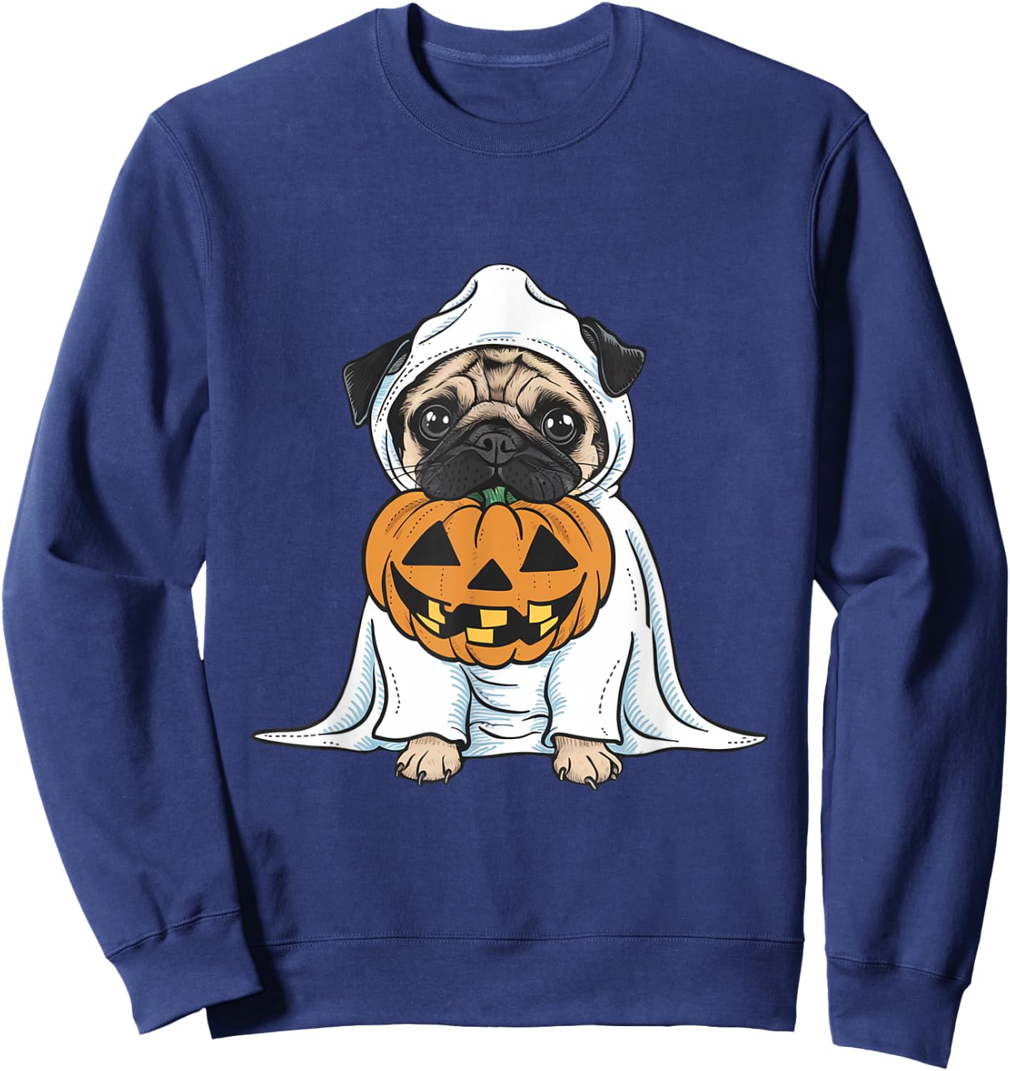 Pug Ghost Dog Halloween Women Kids Sweatshirt - Sweatshirt | Navy