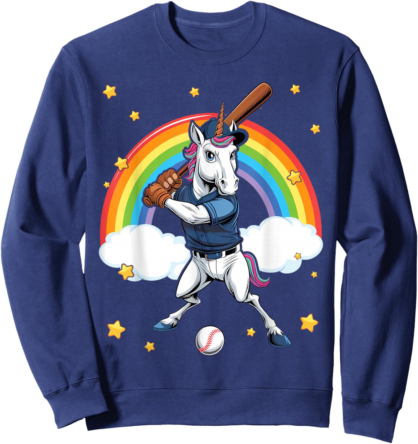 Unicorn Baseball Unicorn Playing Baseball Unicorn Sweatshirt - Sweatshirt | Navy