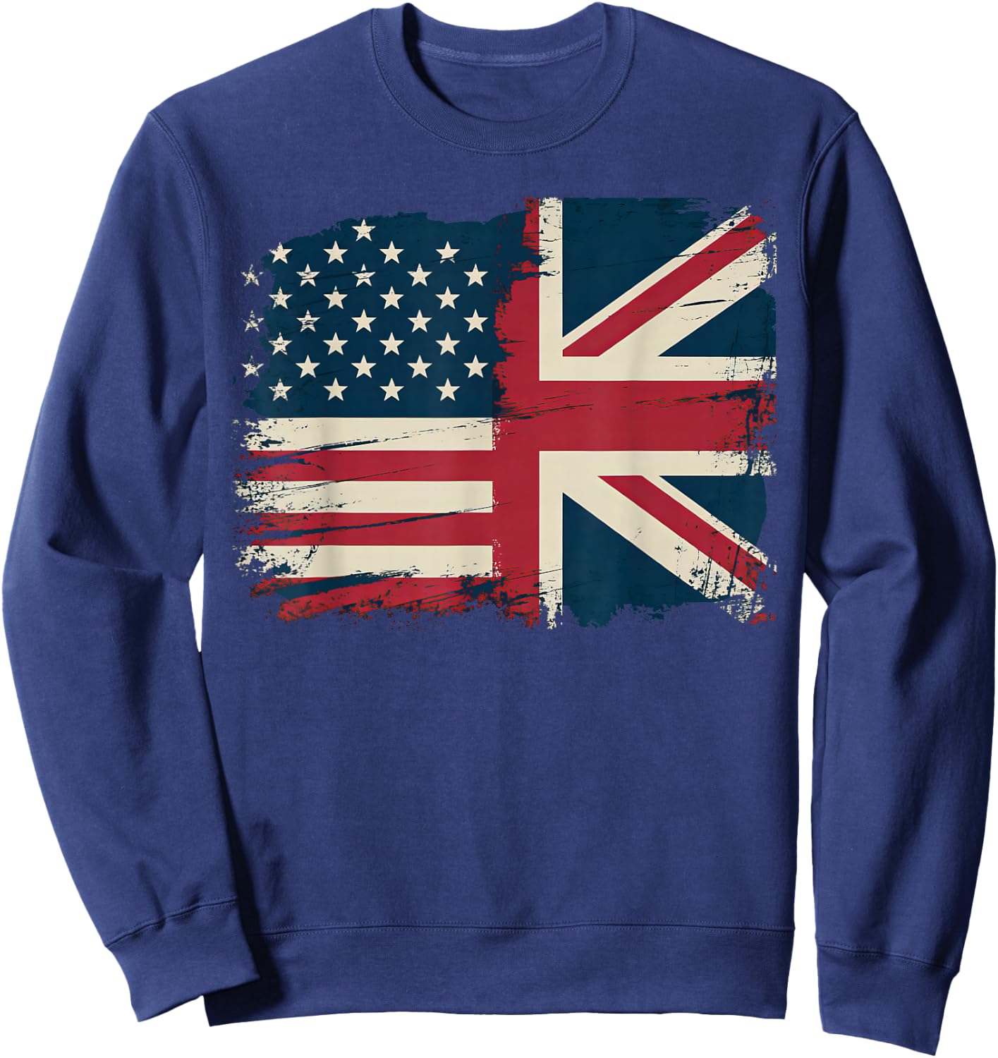 Vintage Half American Half British Flag Great Britain Usa Sweatshirt - Sweatshirt | Navy