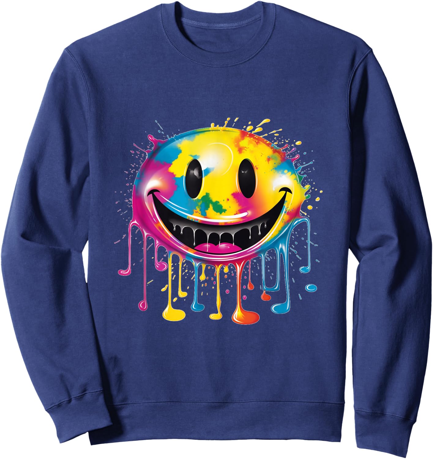 Psychedelic Rave Face Acid Mushrooms Ballern - Black, Multicolored - - Kurzarm - mit kurzen Ärmeln - Rave-Fans, Electronic Music Lovers, Festival Goers, , Gift Recipients Sweatshirt - Sweatshirt | Navy