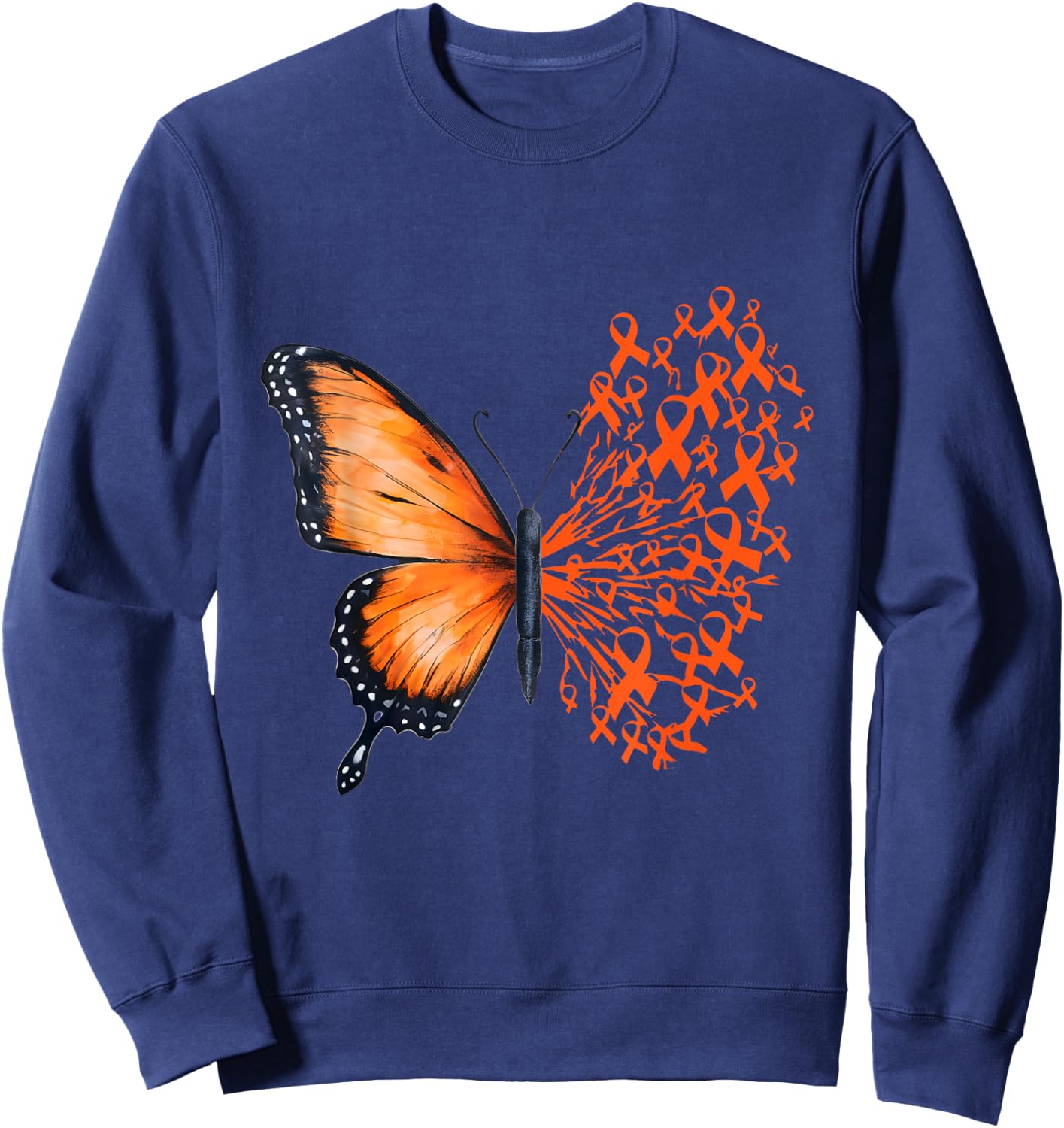 Leukemia Awareness Butterfly Orange Ribbon Sweatshirt - Sweatshirt | Navy