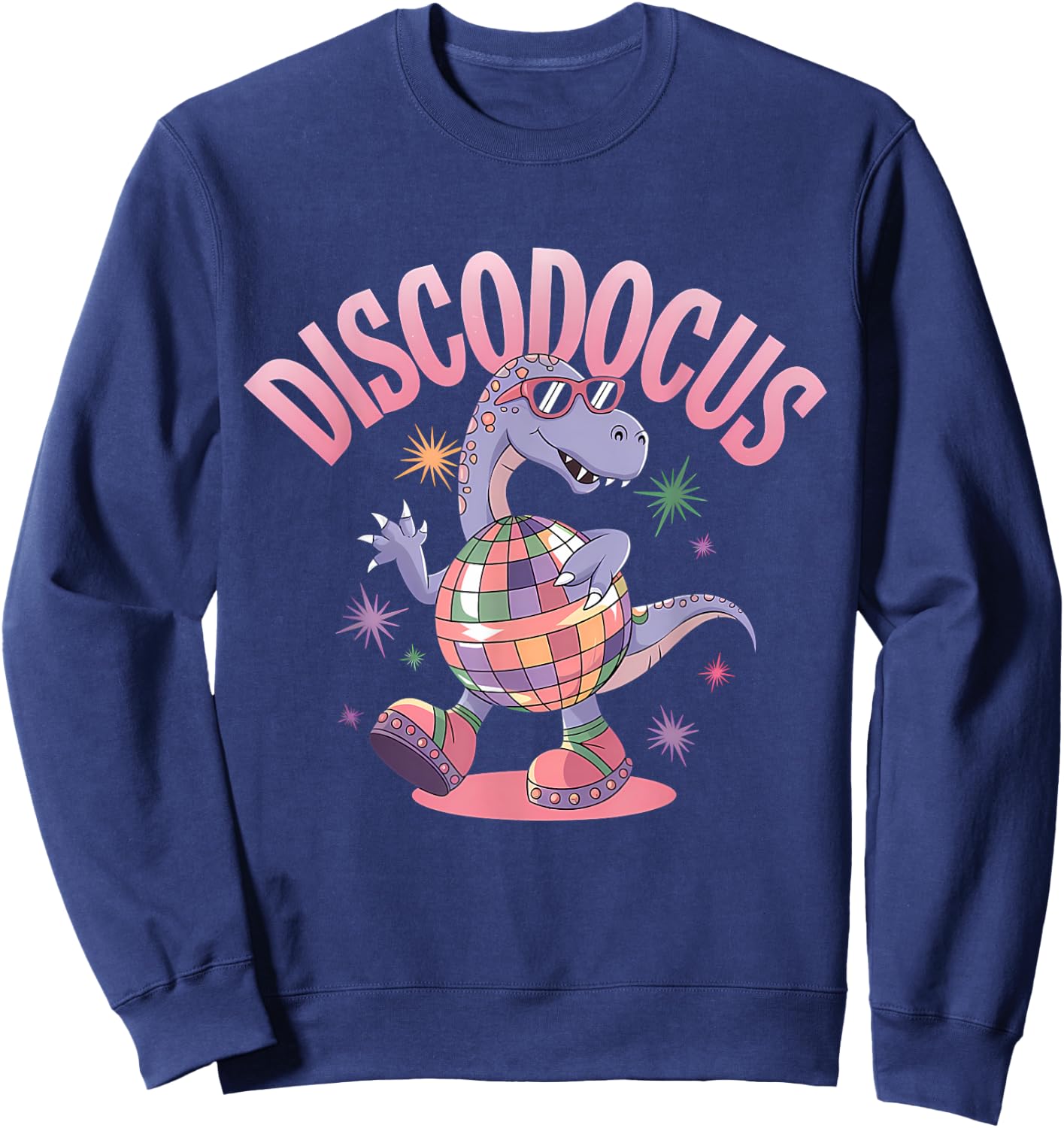 Disco Dancing Dinosaur Diplodocus Dino Funny 70s Disco Sweatshirt - Sweatshirt | Navy