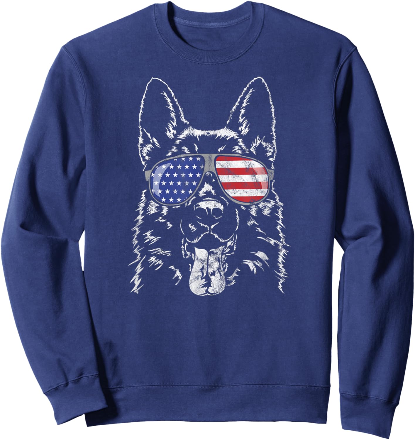 German Shepherd America Flag Sunglasses dog shirt Sweatshirt - Sweatshirt | Navy