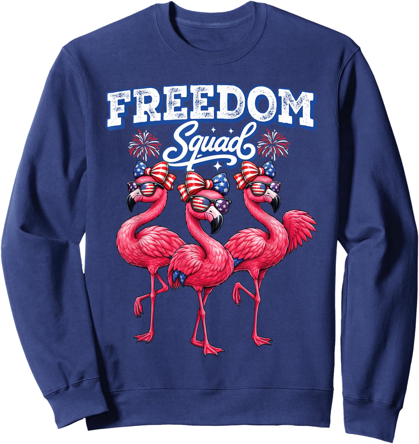 Flamerica Flamingo Patriotic 4th of July USA Women Girls Sweatshirt - Sweatshirt | Navy