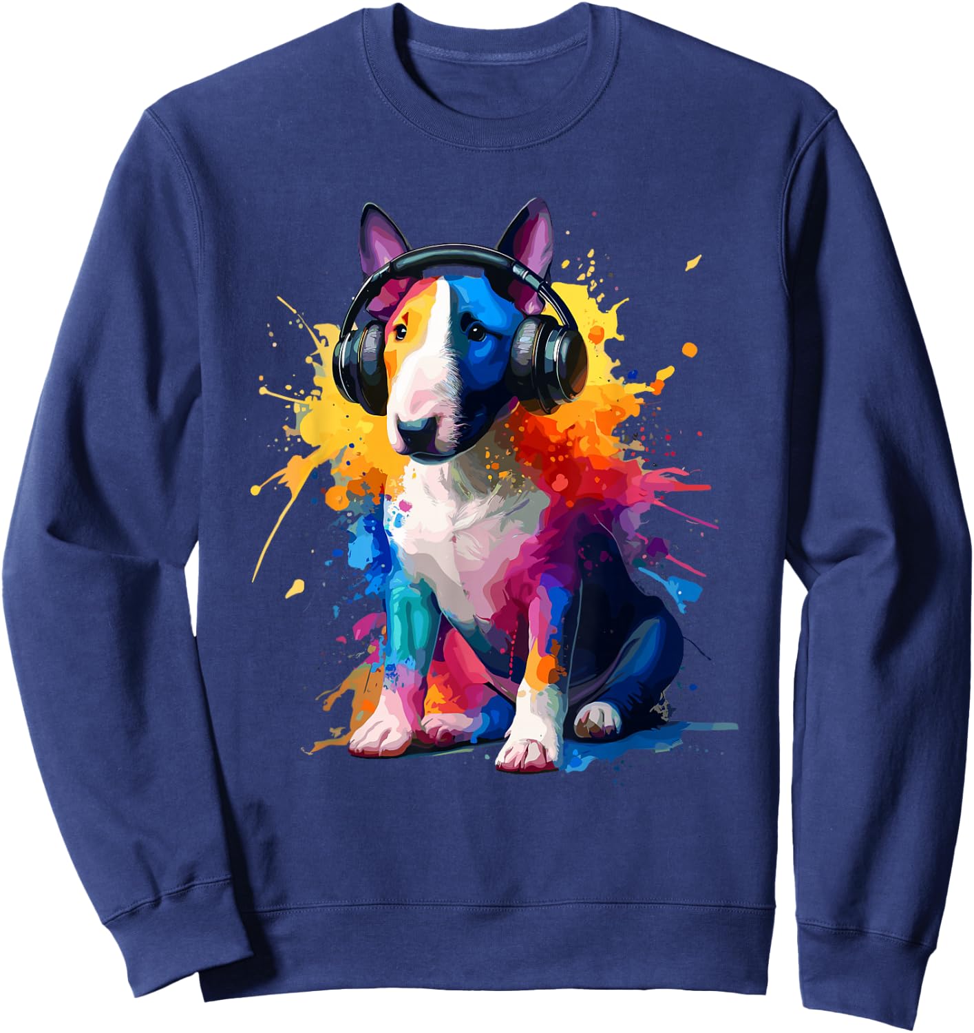 Splash Art Headphones Miniature Bull Terrier Mini Bull , Black, S Sweatshirt - Sweatshirt | Navy